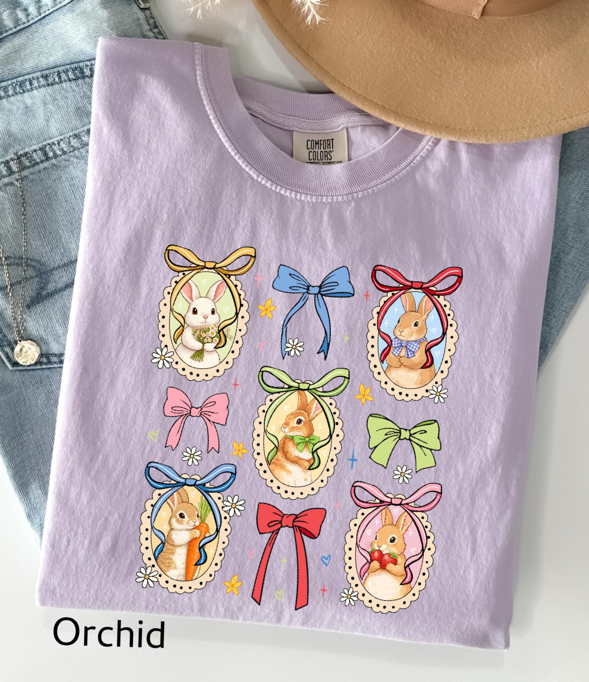 Comfort Colors© Retro Bunnies Easter Gift for Women, Vintage Thrifted Grandma Core Shirt, Floral Coquette Cottagecore Oval Frame Spring Tee