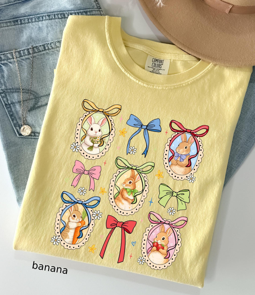 Comfort Colors© Retro Bunnies Easter Gift for Women, Vintage Thrifted Grandma Core Shirt, Floral Coquette Cottagecore Oval Frame Spring Tee