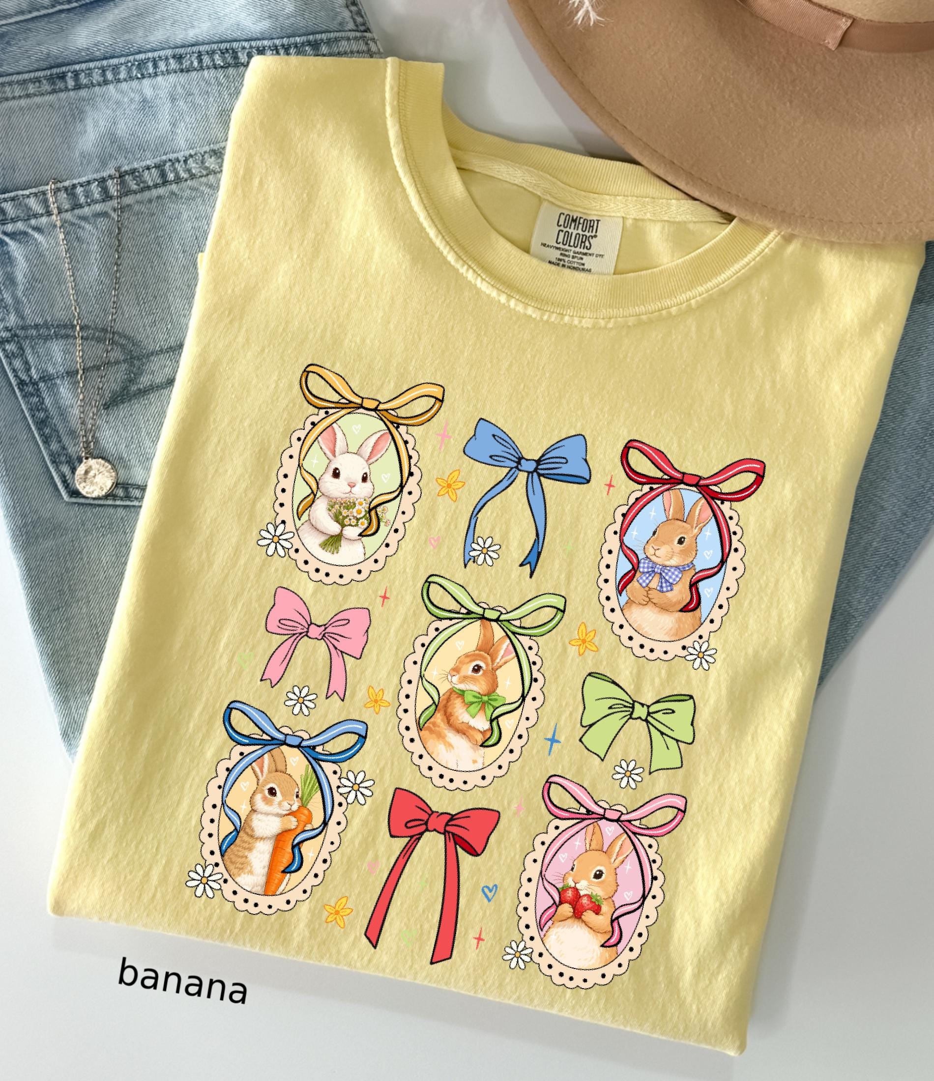 Comfort Colors© Retro Bunnies Easter Gift for Women, Vintage Thrifted Grandma Core Shirt, Floral Coquette Cottagecore Oval Frame Spring Tee