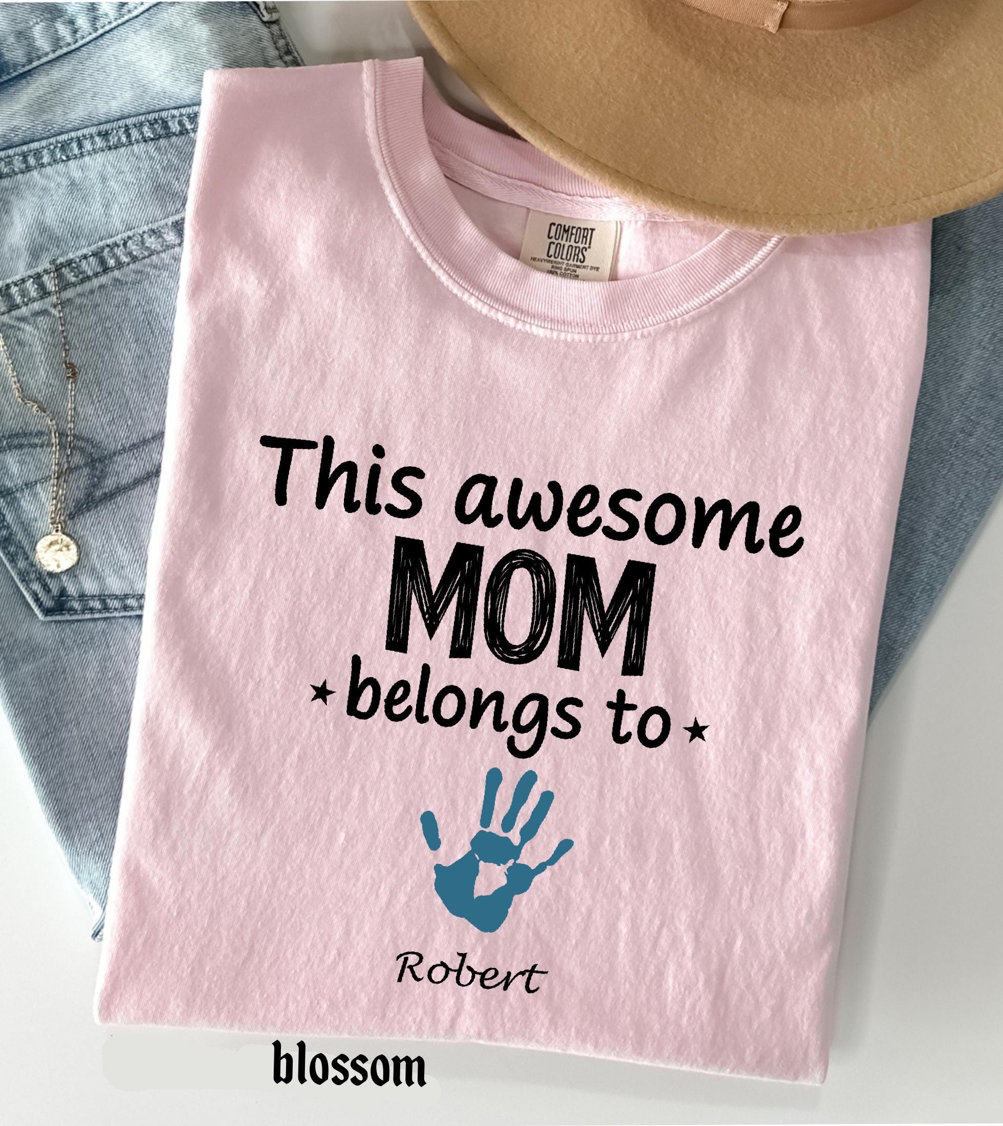 Personalized Mom Comfort Colors Shirt With Kids Names, Custom Names Mother Gift Tee, This Awesome Mom Belongs To Family