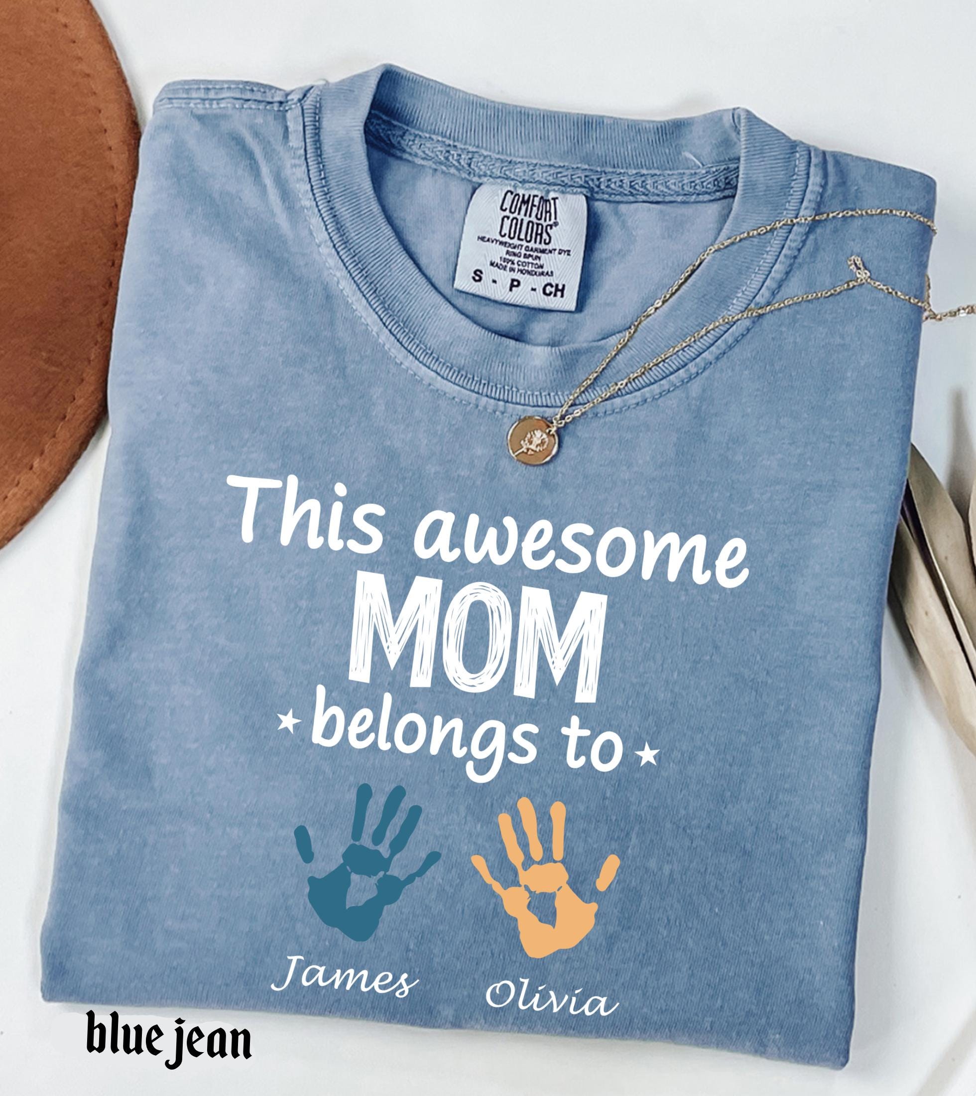 Personalized Mom Comfort Colors Shirt With Kids Names, Custom Names Mother Gift Tee, This Awesome Mom Belongs To Family