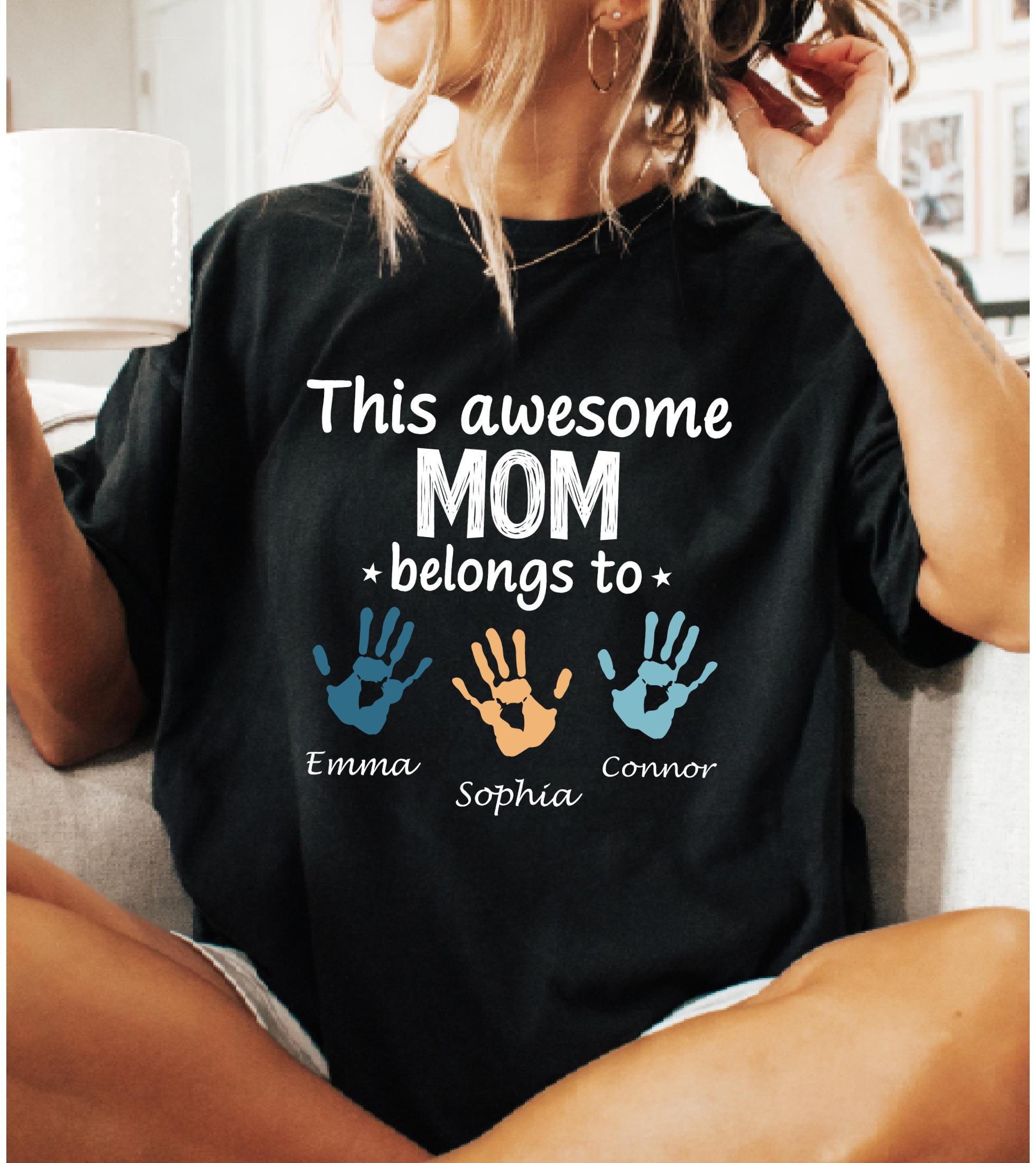 Personalized Mom Comfort Colors Shirt With Kids Names, Custom Names Mother Gift Tee, This Awesome Mom Belongs To Family