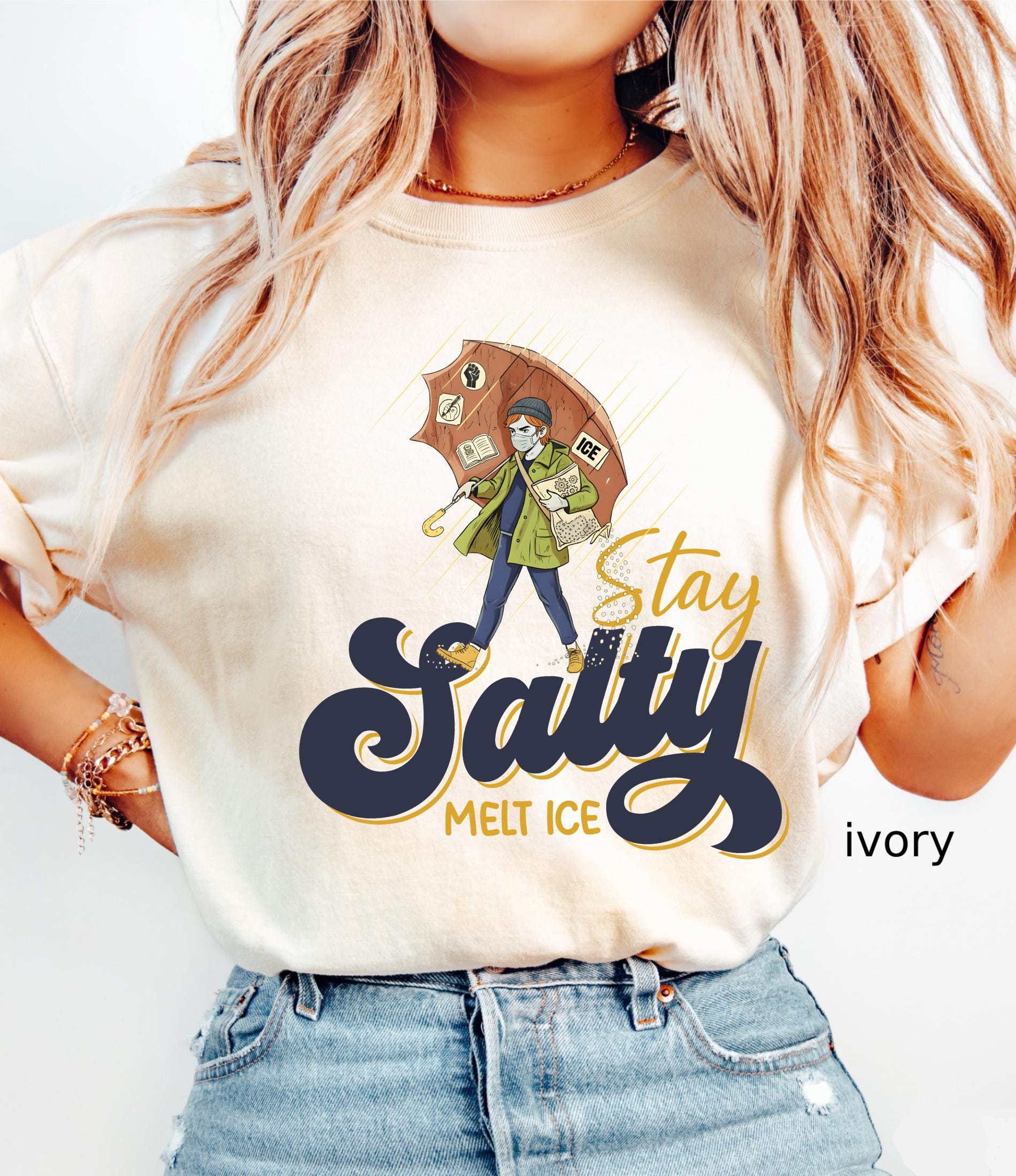 Subtle Anti Ice Stay Salty Protest Comfort Colors© Shirt: Liberal Democrat Shirt, Pro Immigration, Anti Trump Shirt, Keep Ice Out