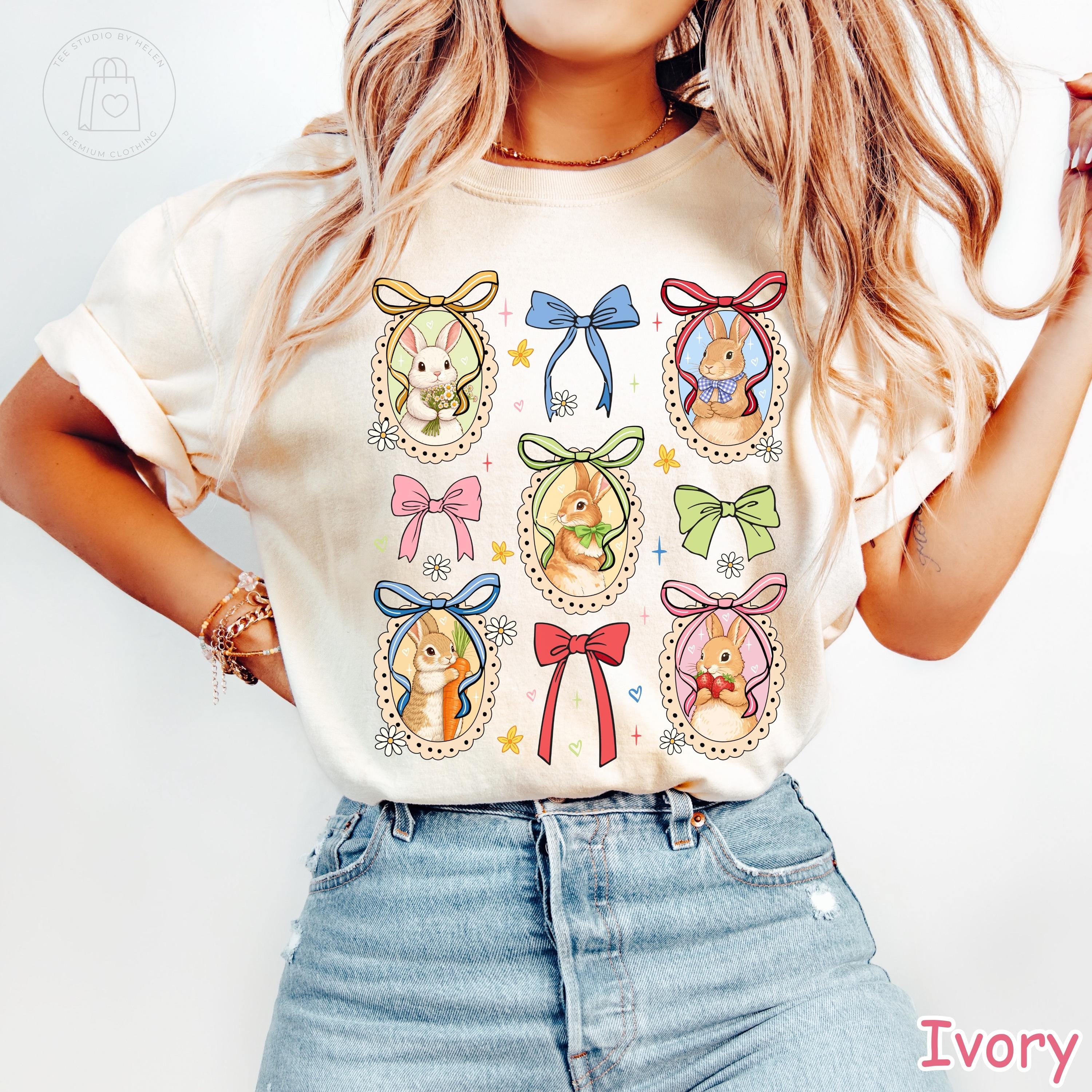 Comfort Colors® Coquette Bunny Shirt, Floral Easter Bunny Shirt, Cottagecore Spring Bunny T-Shirt, Cute Rabbit Bow Tee, Vintage Easter Shirt