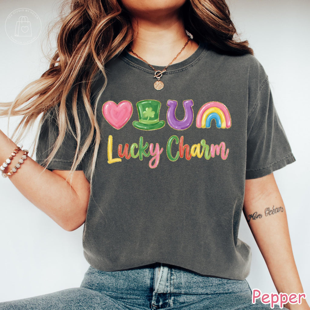 Comfort Colors® Lucky Charm Shirt, Lucky Rainbow Shirt, Irish Women Shirt, St Patrick's Day Shirt, Shamrock Shirt, Four Leaf Clover Tee