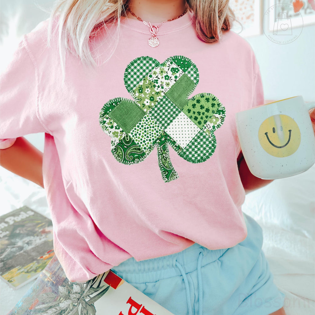 Comfort Colors® Shamrock Shirt, St Patricks Day Shirt, Patchwork Shamrock Shirt, Lucky Clover Tee, Women's Irish Shirt St Patrick's Day Gift
