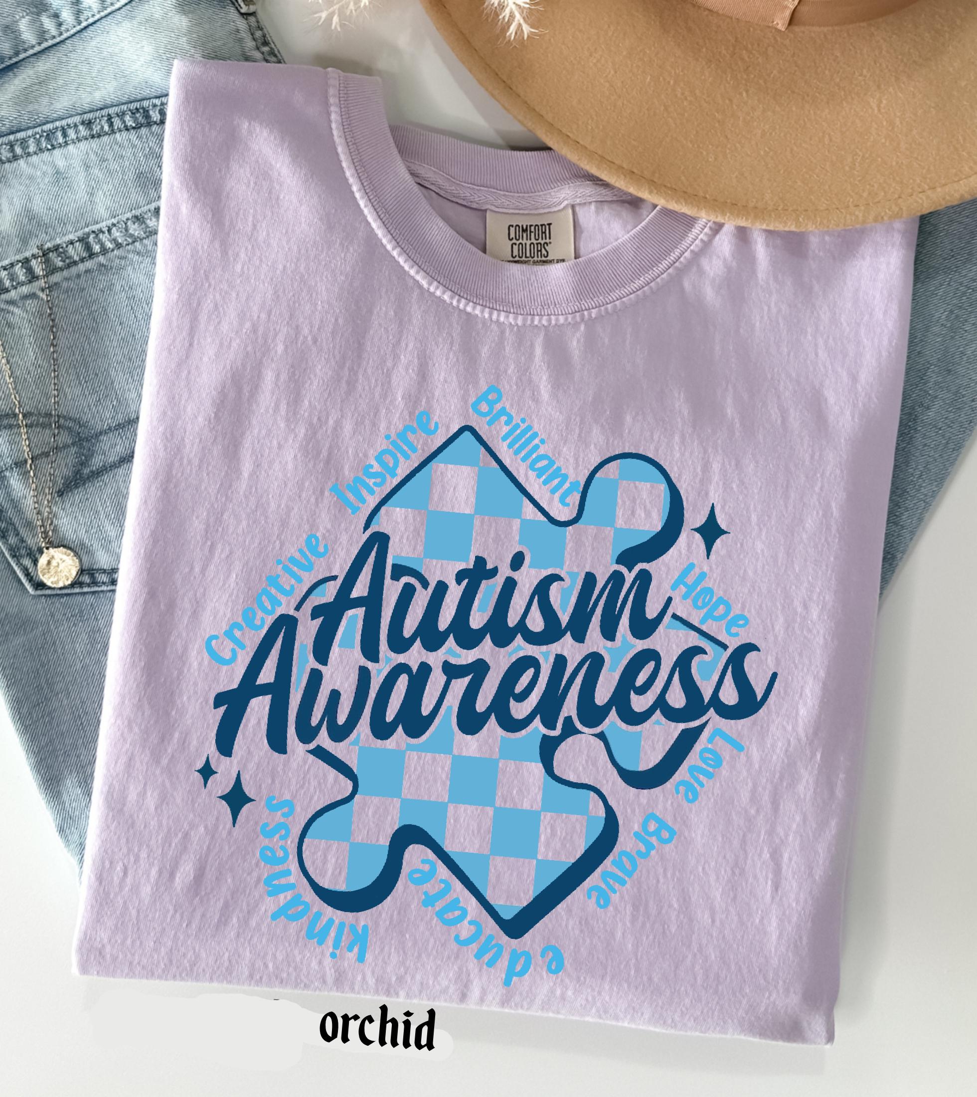 Autism Awareness Comfort Colors T-Shirt, In April We Wear Blue Special Education Teacher Shirt, Aura Of Blue Embrace Nuerodiversity Tee