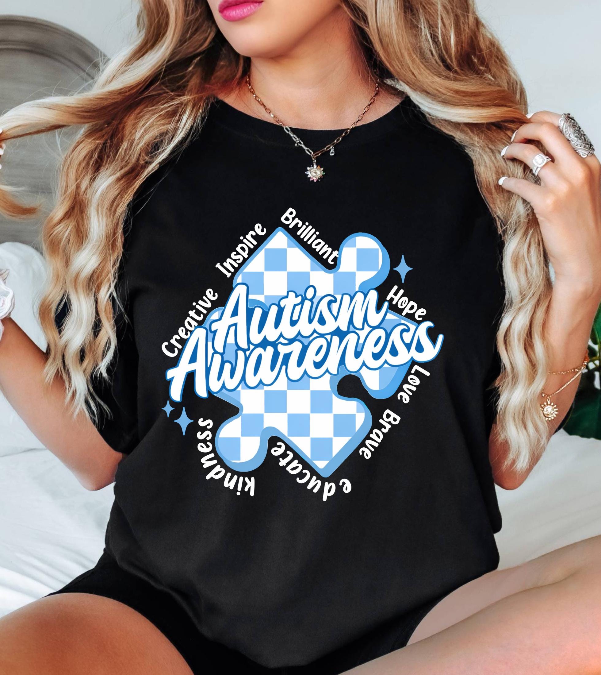 Autism Awareness Comfort Colors T-Shirt, In April We Wear Blue Special Education Teacher Shirt, Aura Of Blue Embrace Nuerodiversity Tee