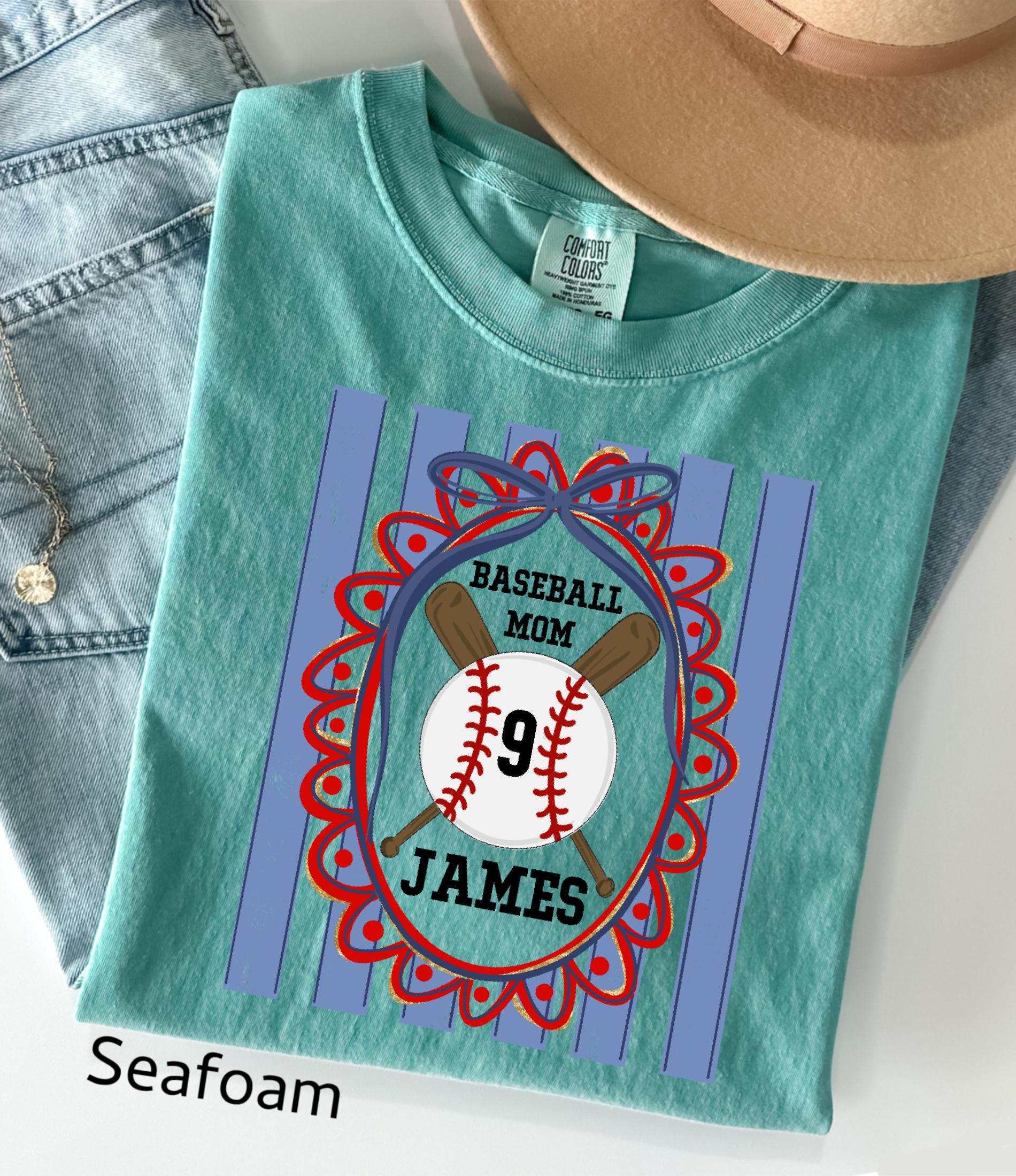Custom Baseball Mom Comfort Colors Shirt, Personalize Name Number Baseball Tee Coquette Play Ball Sport T-Shirt, Preppy mothers day gift