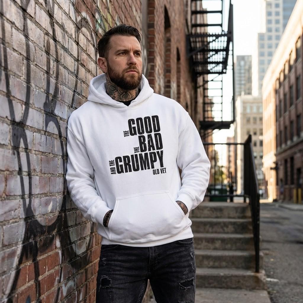 The Good The Bad And The Grumpy Old Vet Hoodie, Funny Veteran Sweatshirt, Military Humor Shirt, Retirement Gift, Grandpa Tee, Army Dad Top