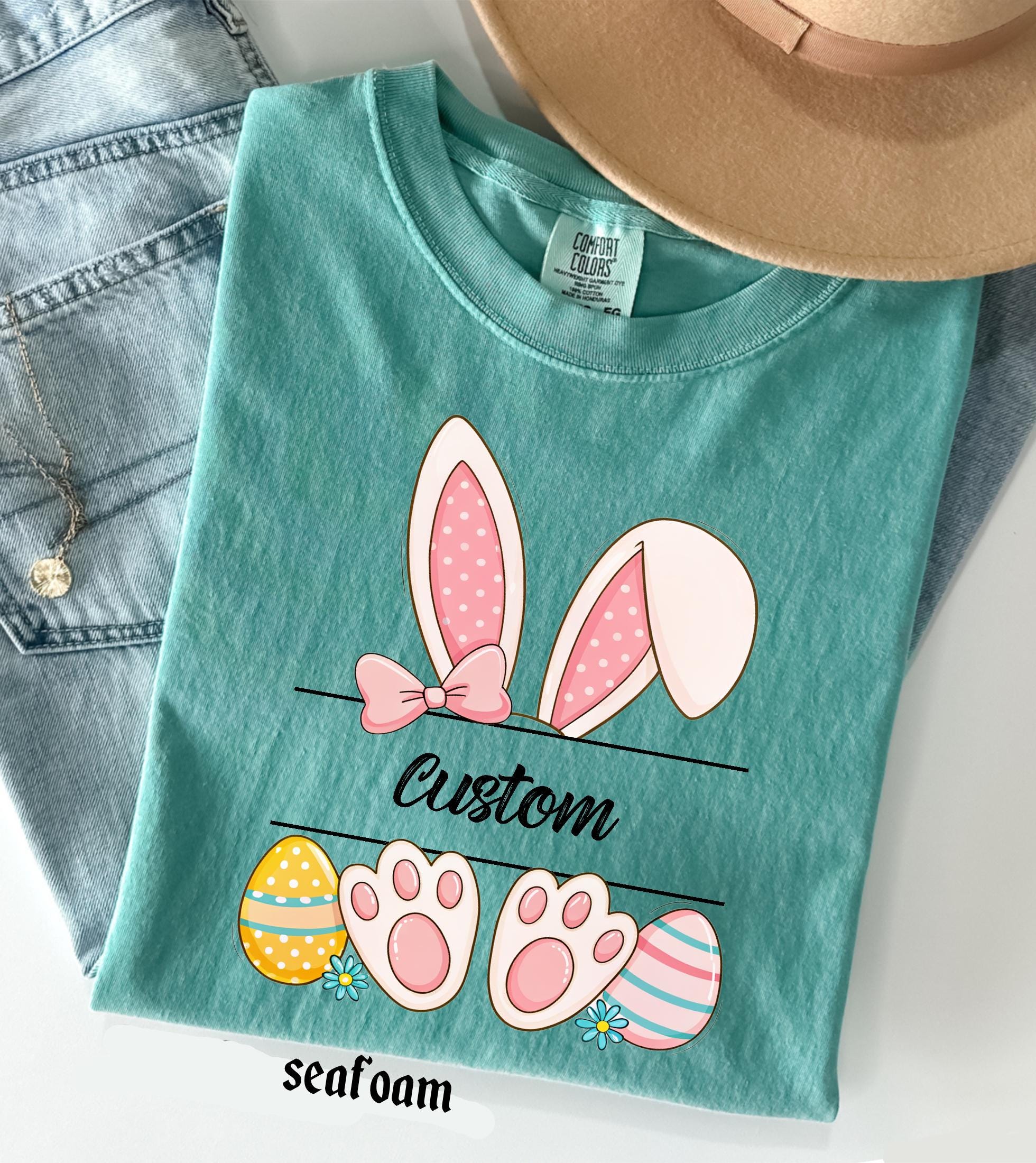Personalized Easter Bunny Name Comfort Colors Shirt, Happy Easter Custom Teacher Easter Gifts, Spring  Womens, Easter Family Trip Tee