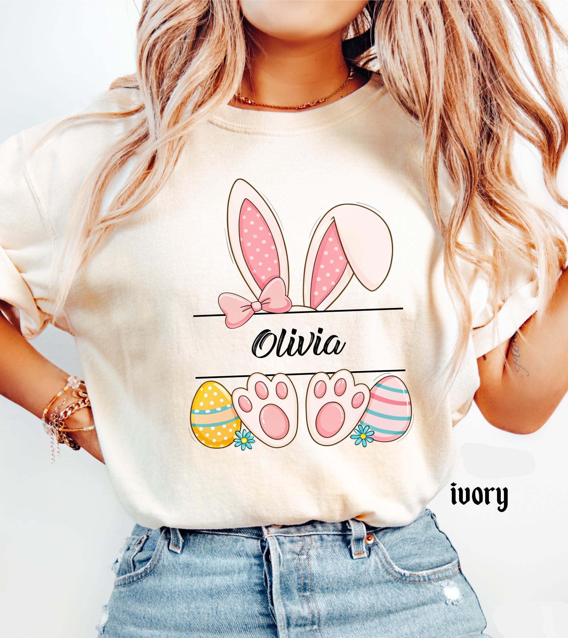Personalized Easter Bunny Name Comfort Colors Shirt, Happy Easter Custom Teacher Easter Gifts, Spring  Womens, Easter Family Trip Tee