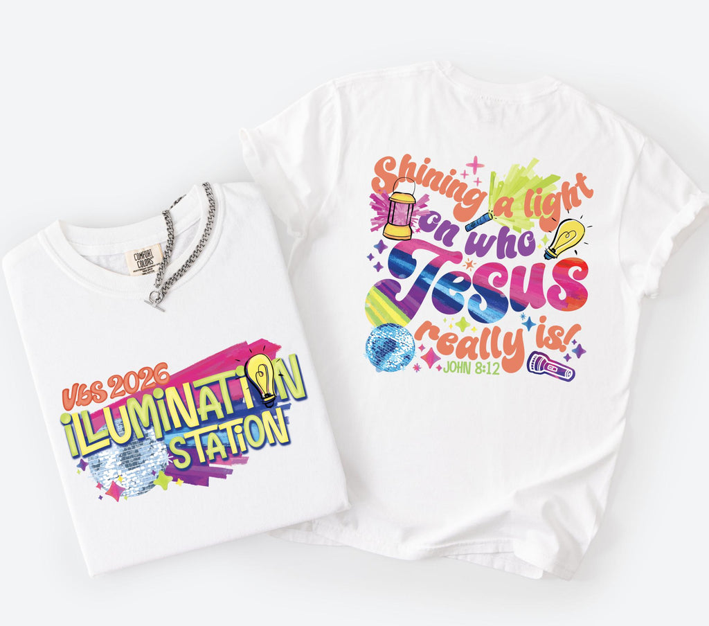 Illumination Station Christian Comfort Colors T-shirt, VBS 2026 Tee, Shining A Light On Who Jesus Really is Easter Church Shirt, Summer Gift
