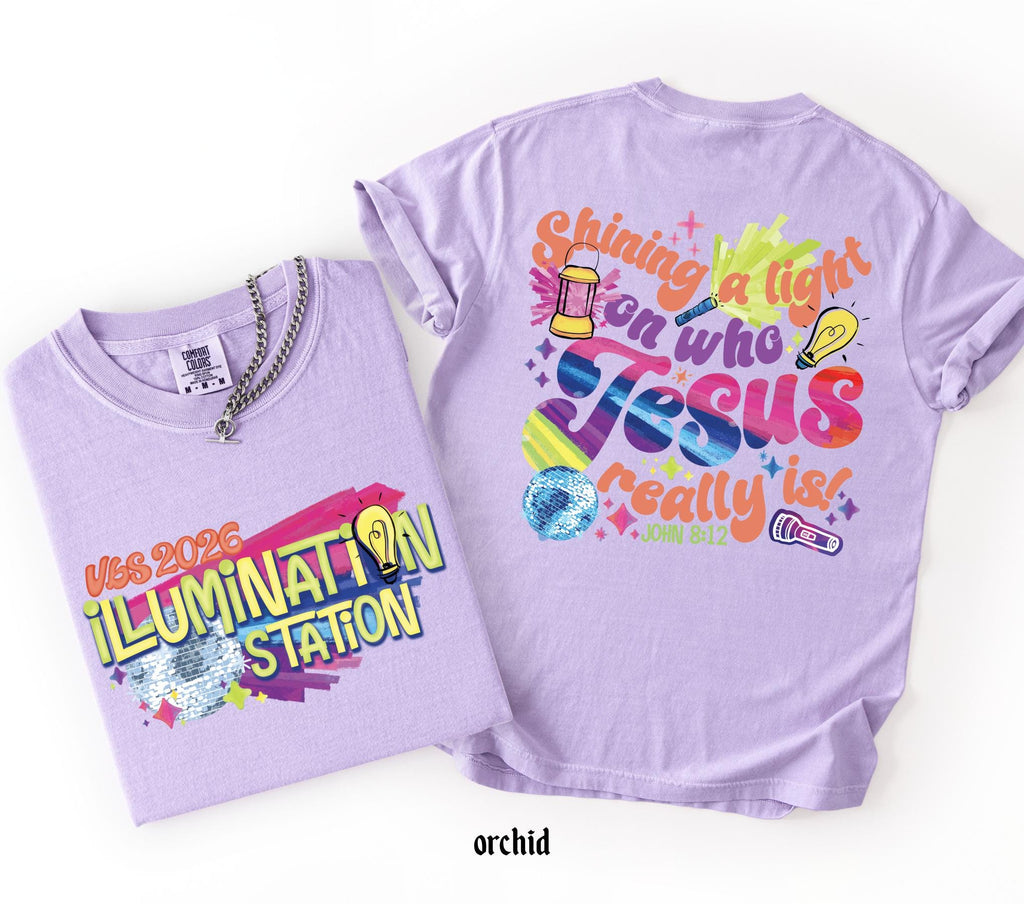 Illumination Station Christian Comfort Colors T-shirt, VBS 2026 Tee, Shining A Light On Who Jesus Really is Easter Church Shirt, Summer Gift