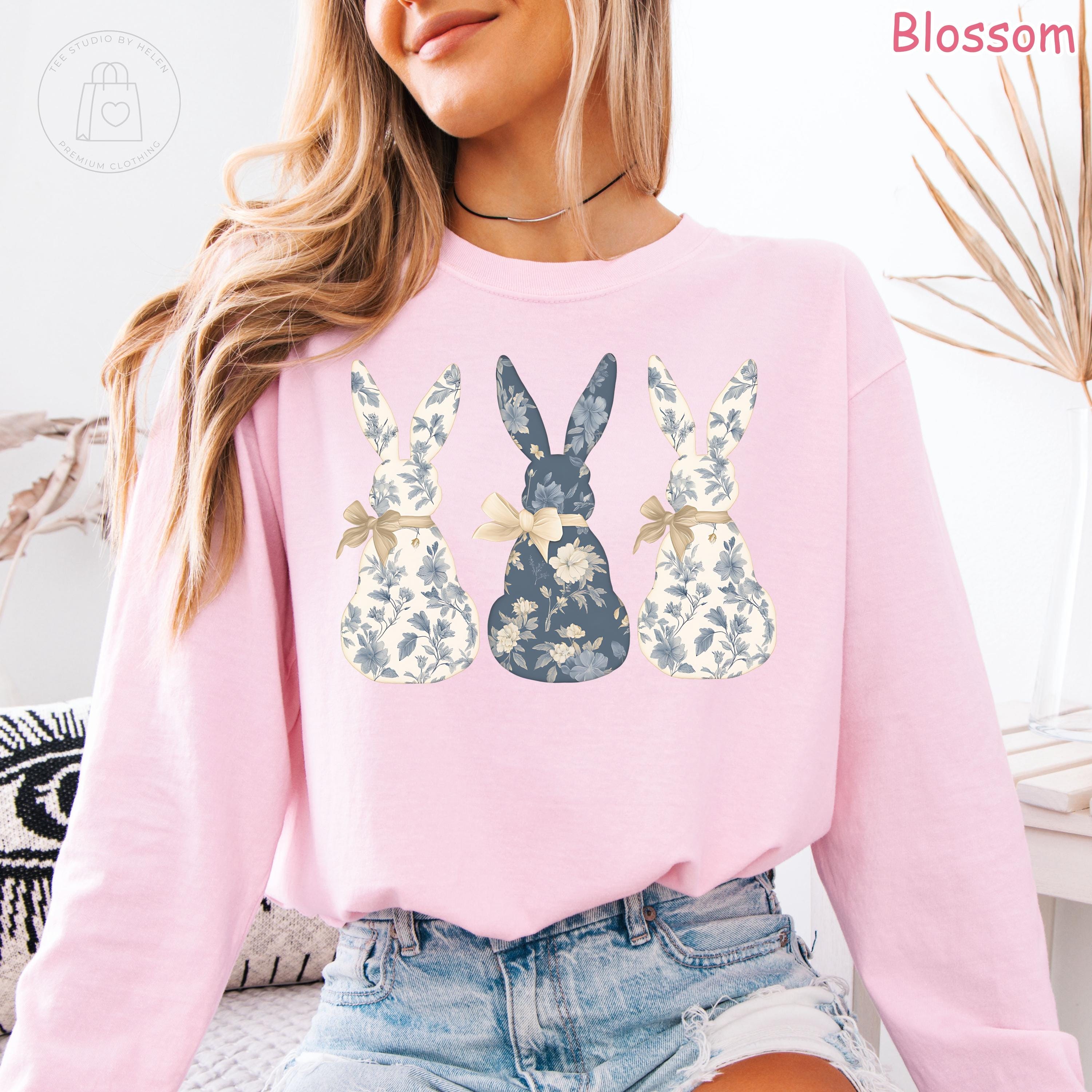 Comfort Colors® Floral Bunny Long Sleeve Shirt, Coquette Easter Spring Crewneck