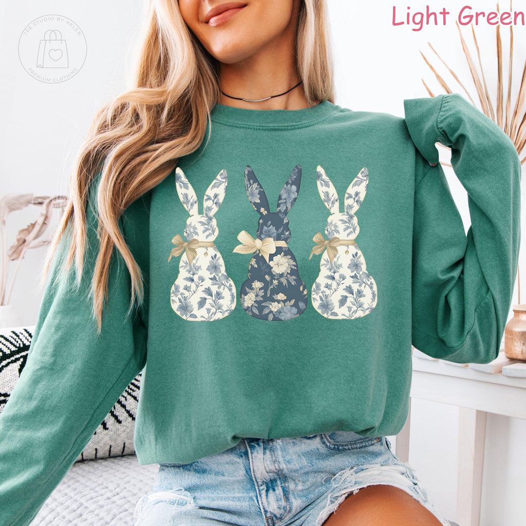 Comfort Colors® Floral Bunny Long Sleeve Shirt, Coquette Easter Spring Crewneck