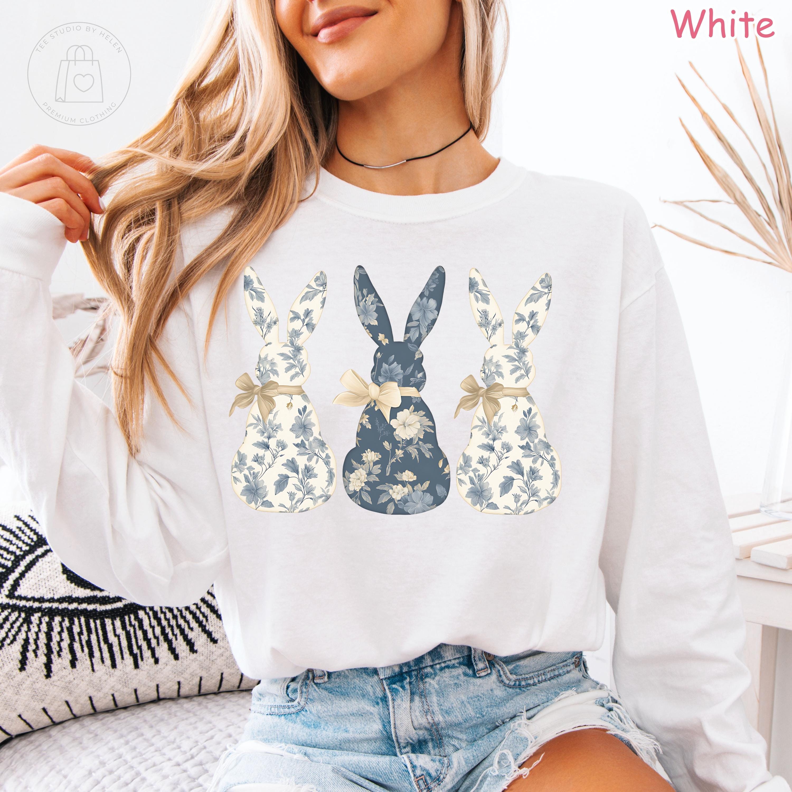 Comfort Colors® Floral Bunny Long Sleeve Shirt, Coquette Easter Spring Crewneck