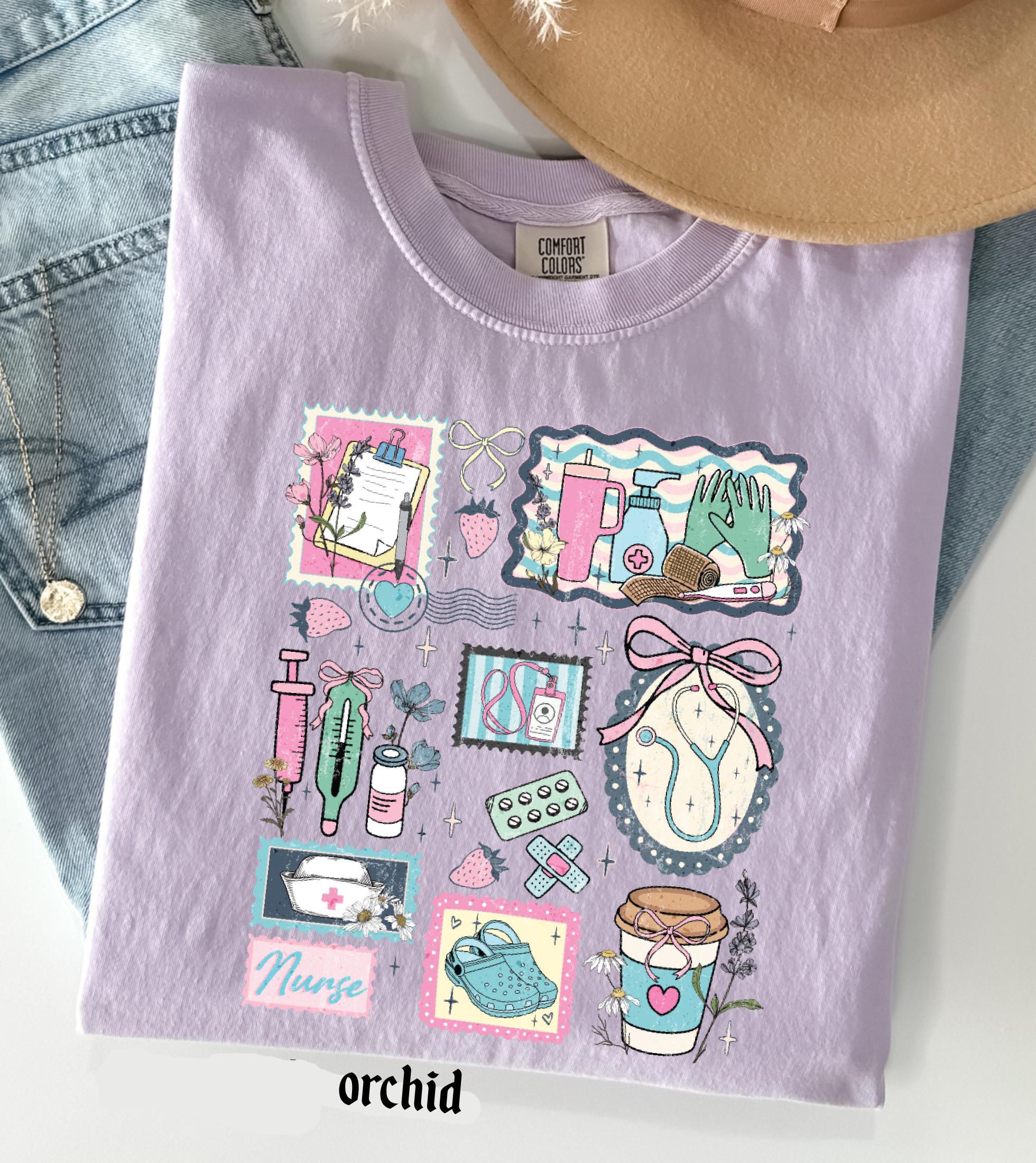 The Life of a Nurse Comfort Colors T-Shirt, Medical Scrapbook Registered Nurse Gift, Cottagecore Nursing Life Collage Tee, RN Pediatric