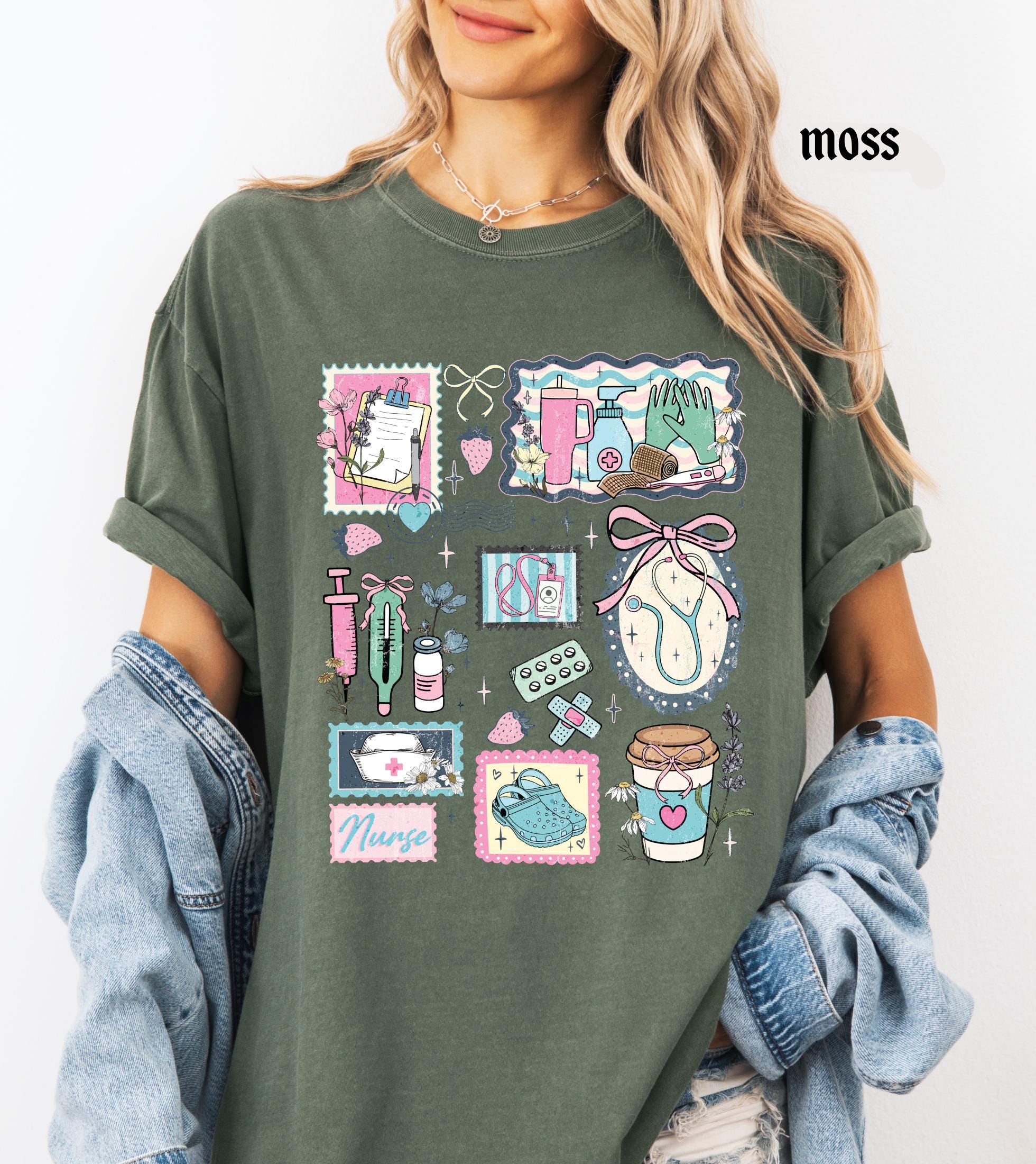 The Life of a Nurse Comfort Colors T-Shirt, Medical Scrapbook Registered Nurse Gift, Cottagecore Nursing Life Collage Tee, RN Pediatric