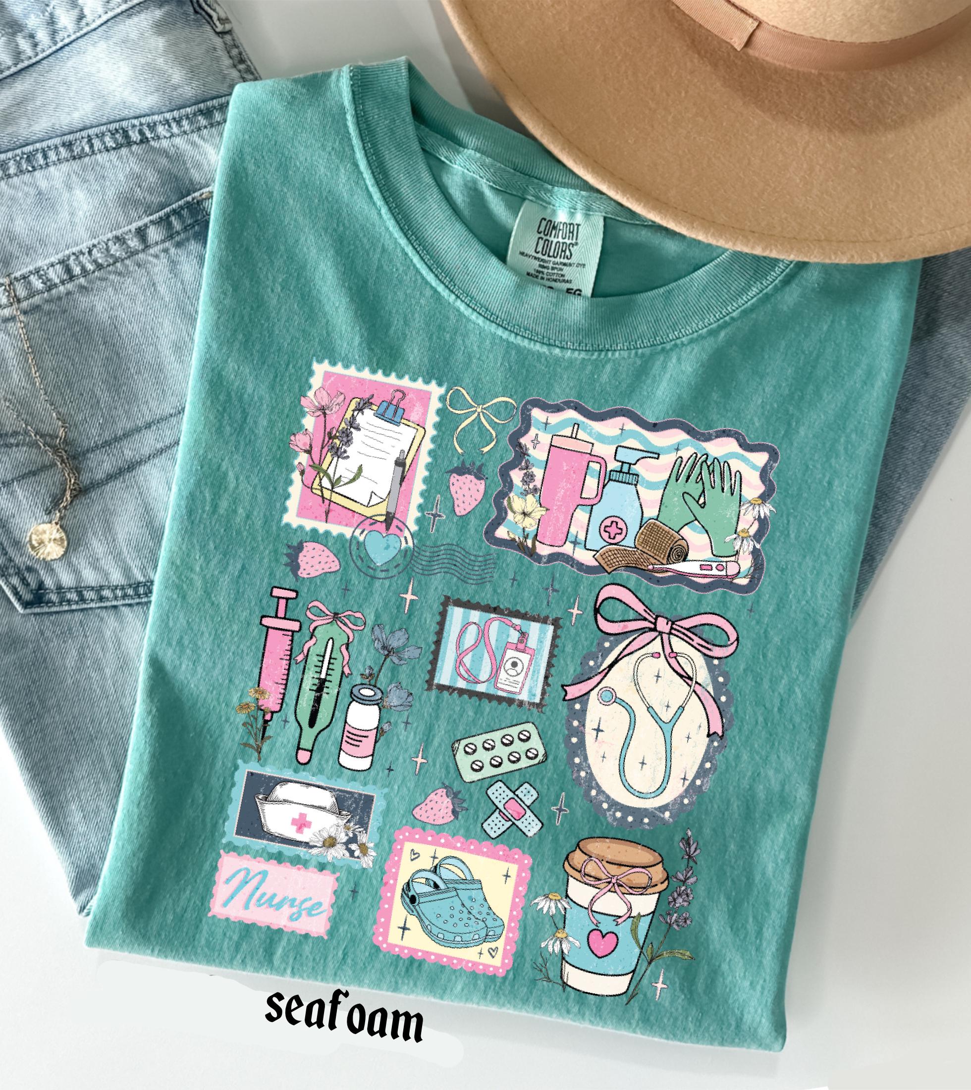 The Life of a Nurse Comfort Colors T-Shirt, Medical Scrapbook Registered Nurse Gift, Cottagecore Nursing Life Collage Tee, RN Pediatric