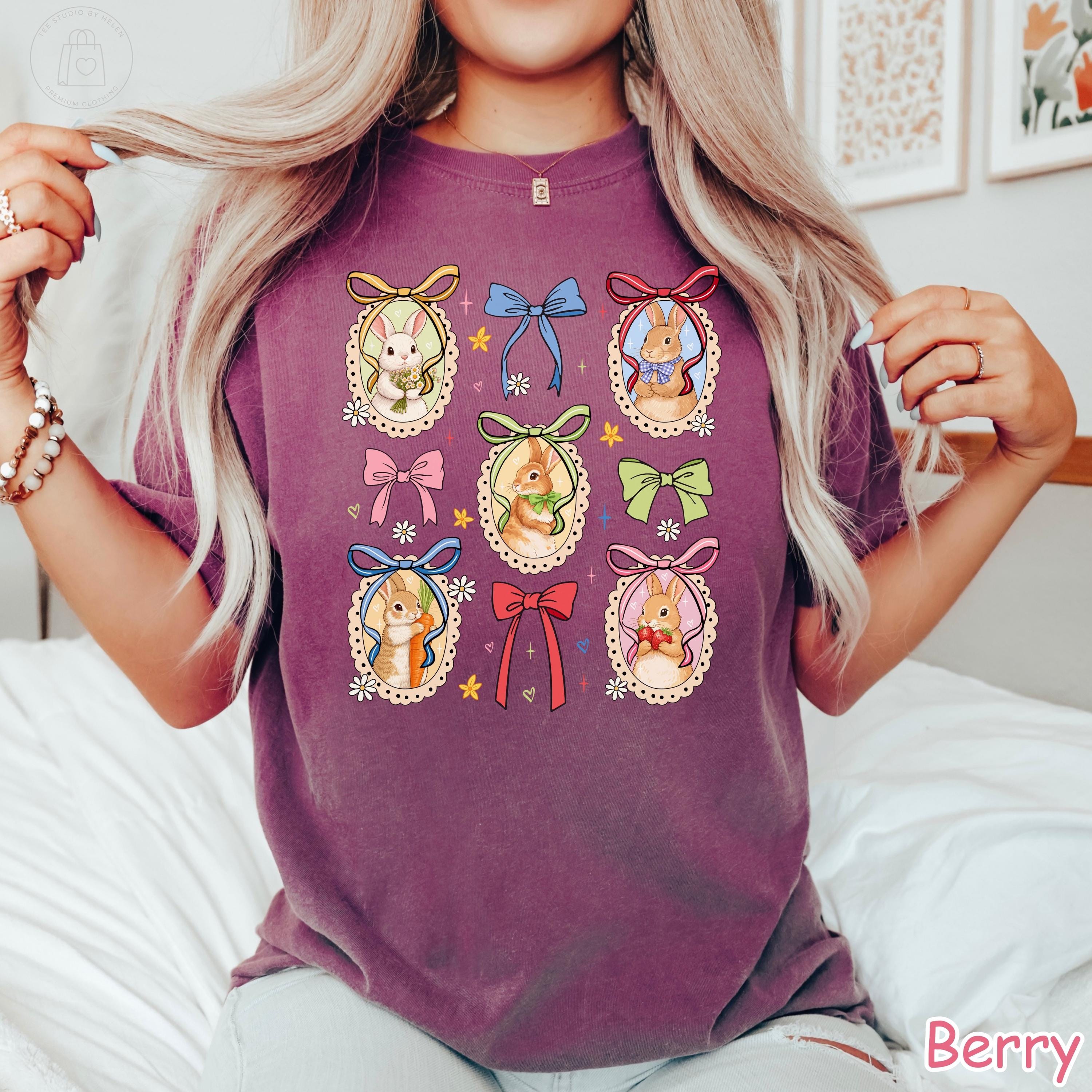 Comfort Colors® Coquette Bunny Shirt, Floral Easter Bunny Shirt, Cottagecore Spring Bunny T-Shirt, Cute Rabbit Bow Tee, Vintage Easter Shirt