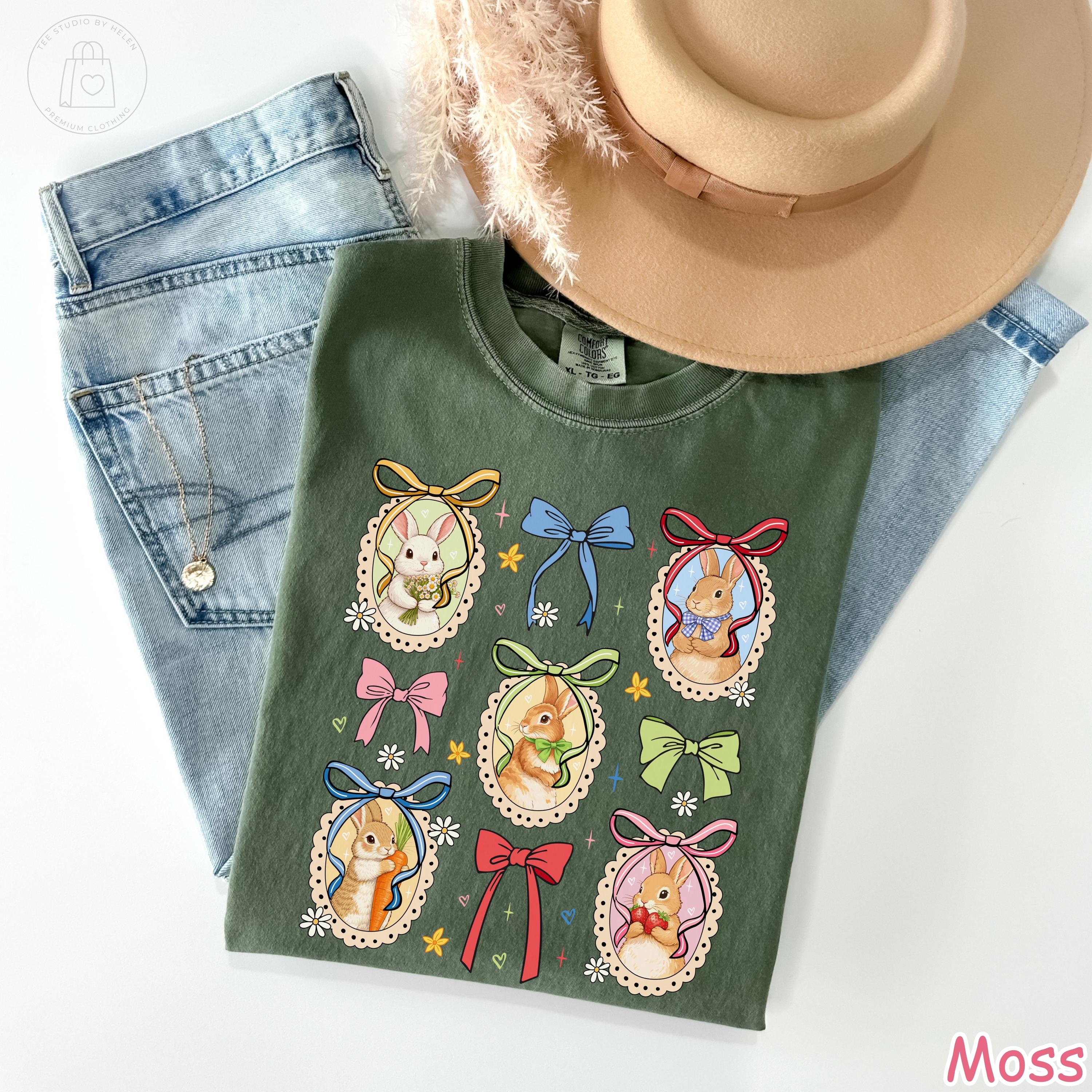 Comfort Colors® Coquette Bunny Shirt, Floral Easter Bunny Shirt, Cottagecore Spring Bunny T-Shirt, Cute Rabbit Bow Tee, Vintage Easter Shirt