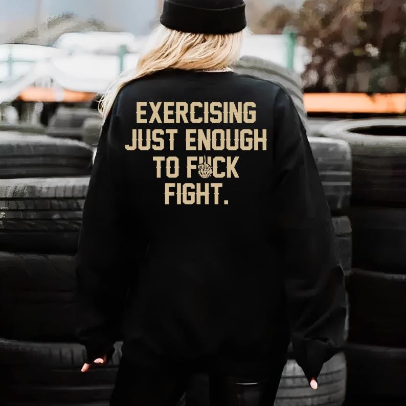 Exercising Just Enough To Fight Shirt, Funny Gym Hoodie, Skeleton Middle Finger Sweatshirt, Rude Workout Gift, Edgy Fitness Tee, Fck Fight