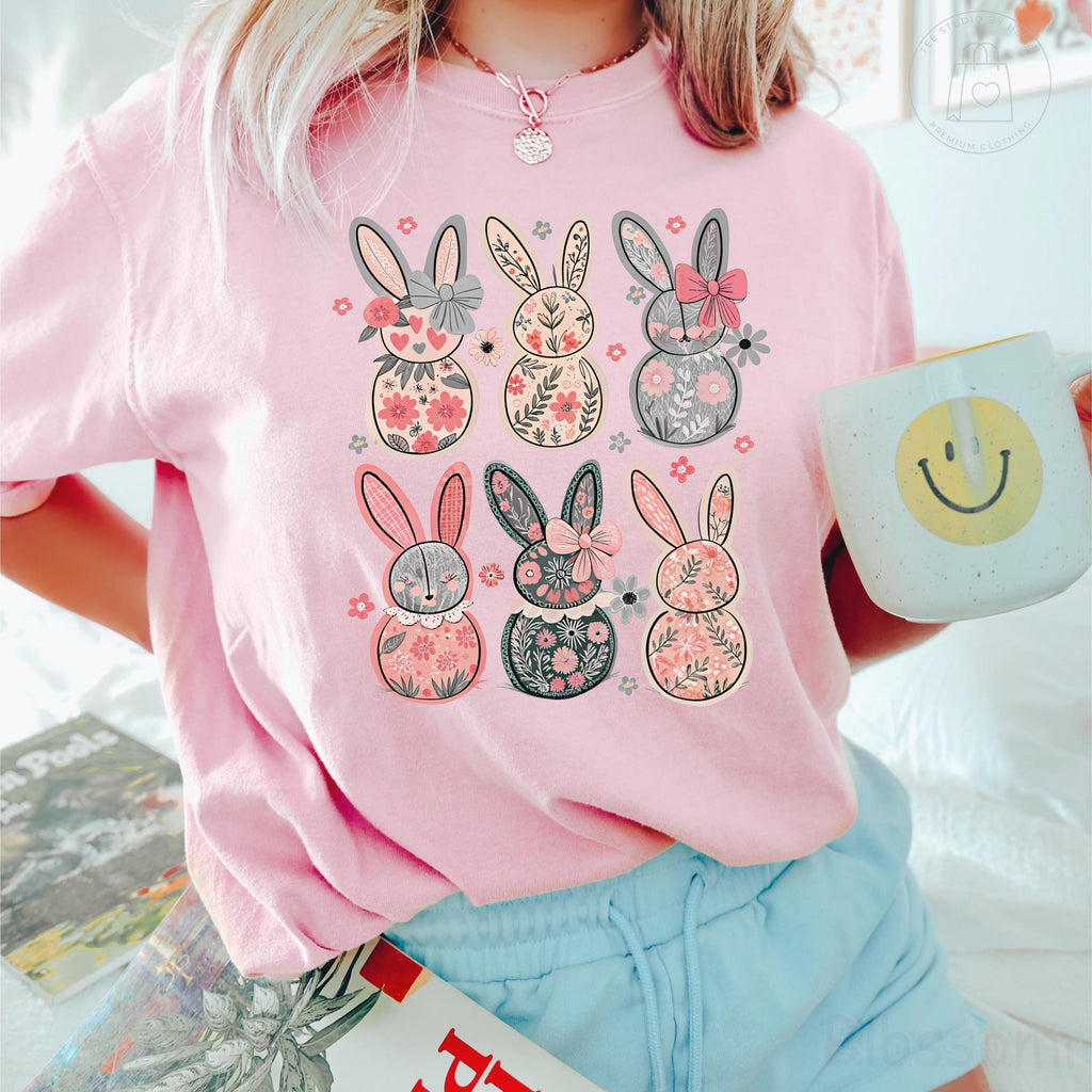 Comfort Colors® Floral Easter Bunny Shirt, Coquette Easter Shirt, Cottagecore Easter Shirt, Boho Floral Spring Women Tee, Trendy Easter Gift