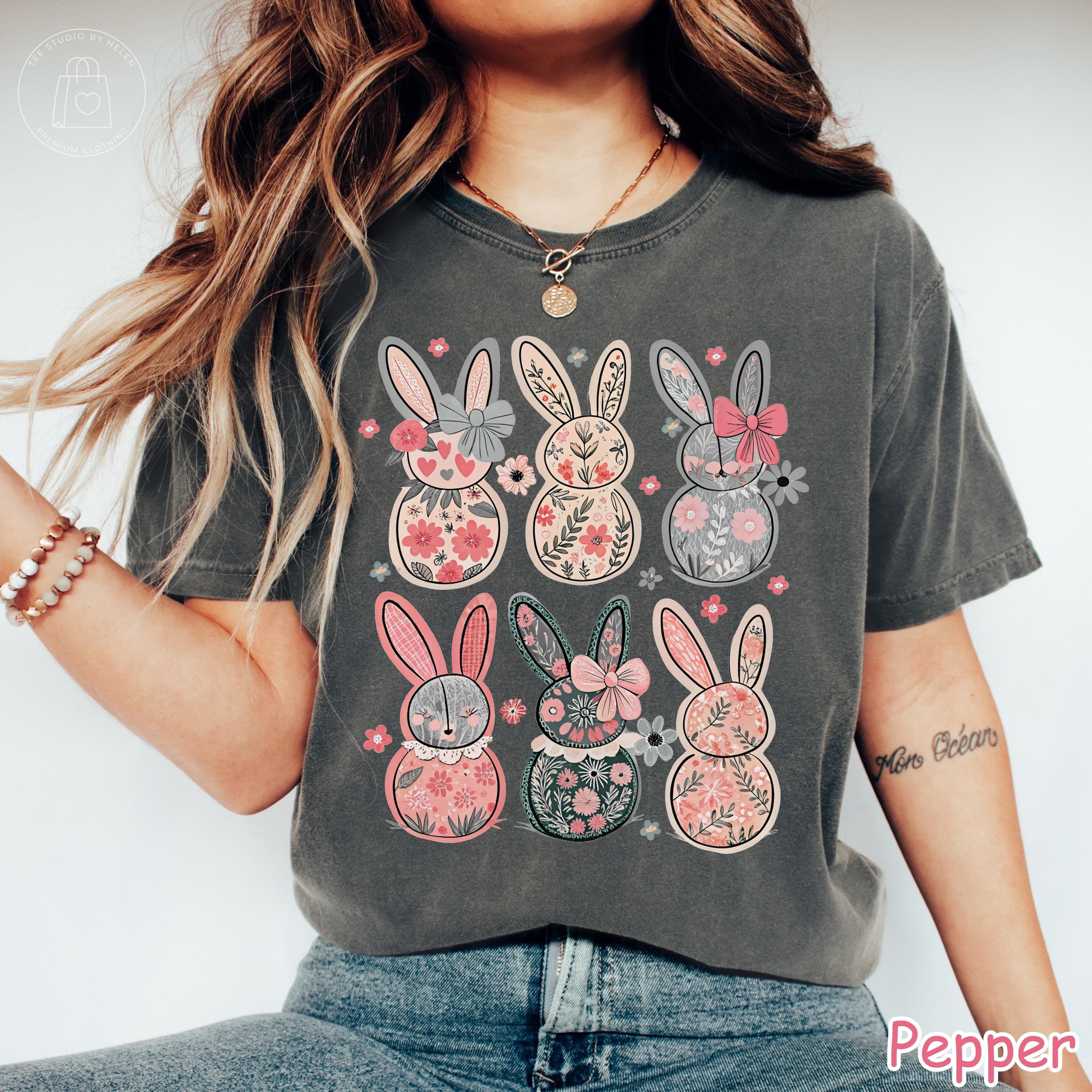 Comfort Colors® Floral Easter Bunny Shirt, Coquette Easter Shirt, Cottagecore Easter Shirt, Boho Floral Spring Women Tee, Trendy Easter Gift