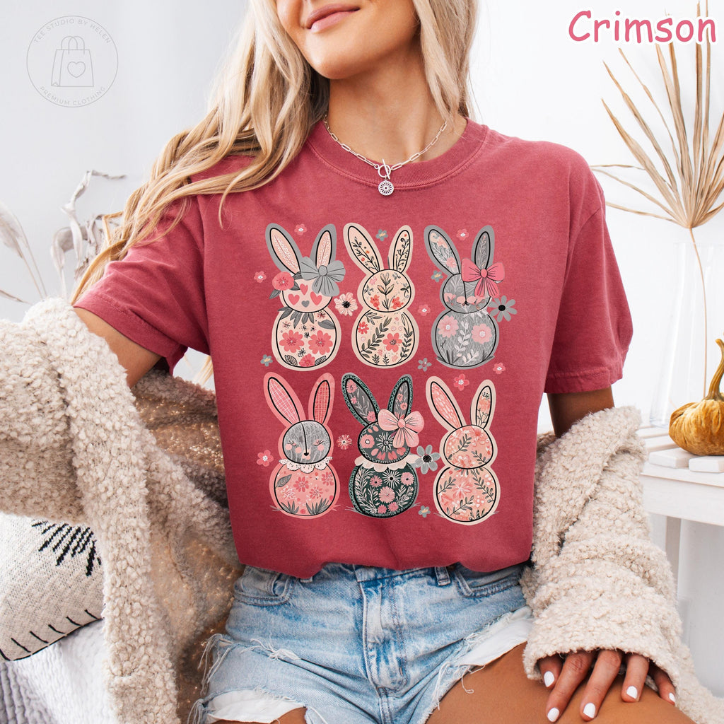 Comfort Colors® Floral Easter Bunny Shirt, Coquette Easter Shirt, Cottagecore Easter Shirt, Boho Floral Spring Women Tee, Trendy Easter Gift