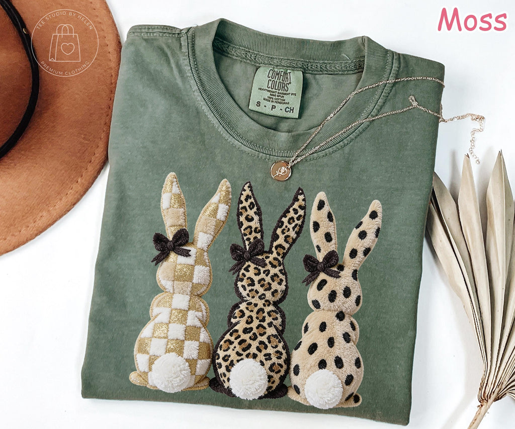 Comfort Colors® Leopard Bunny Shirt, Faux Patchwork Bunny Shirt, Cheetah Plaid Easter Bunny Tee, Coquette Bow Rabbit Shirt, Easter Gift