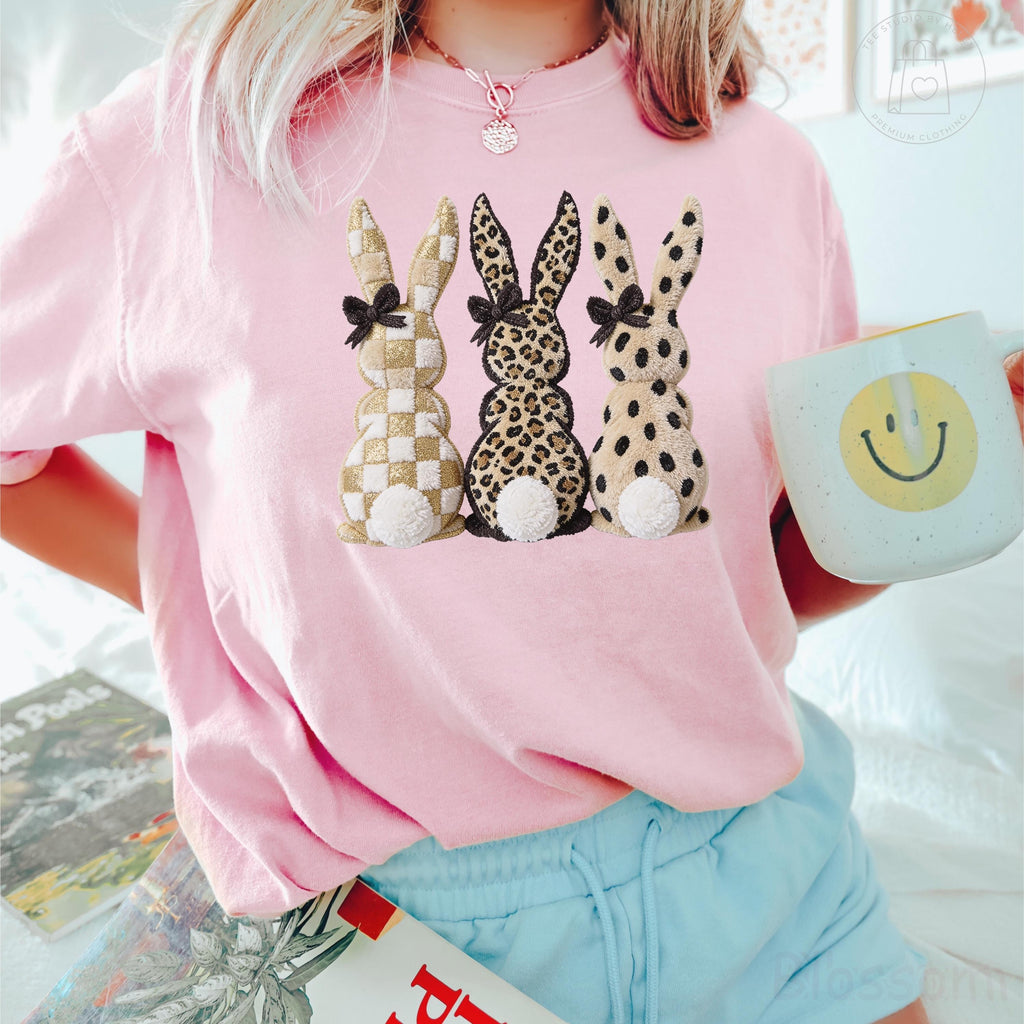 Comfort Colors® Leopard Bunny Shirt, Faux Patchwork Bunny Shirt, Cheetah Plaid Easter Bunny Tee, Coquette Bow Rabbit Shirt, Easter Gift
