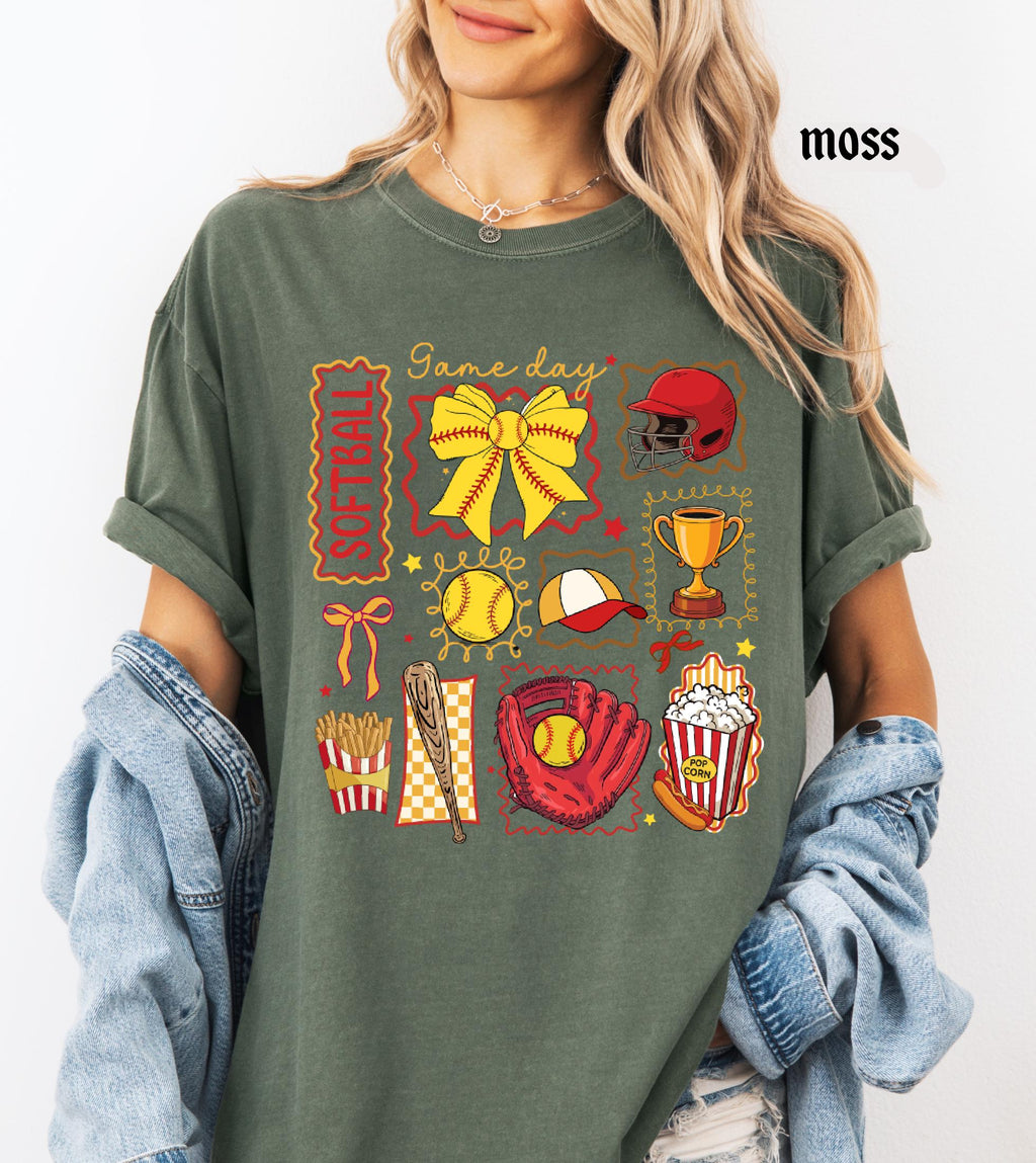 Softball Mom Comfort Colors Shirt, Softball Mama Gift, Game Day Softball Tee, Girly Softball Tee, Softball Sister T-Shirt, Retro Sports Top