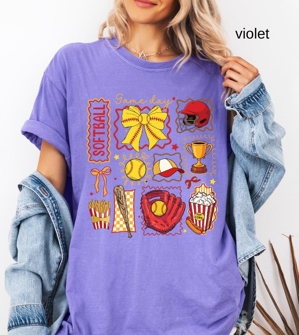 Softball Mom Comfort Colors Shirt, Softball Mama Gift, Game Day Softball Tee, Girly Softball Tee, Softball Sister T-Shirt, Retro Sports Top