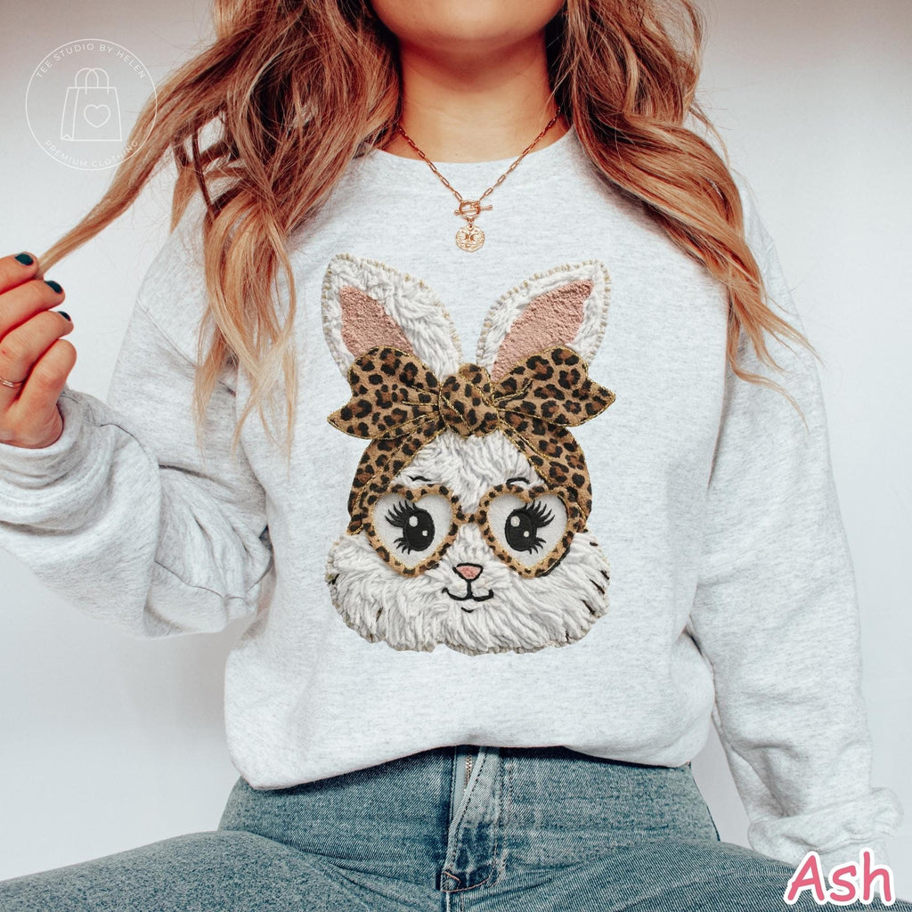 Leopard Bunny Sweatshirt, Coquette Bow Easter Sweatshirt, Girly Easter Shirt, Rabbit Sweatshirt, Womens Easter Shirt, Cute Easter Gift