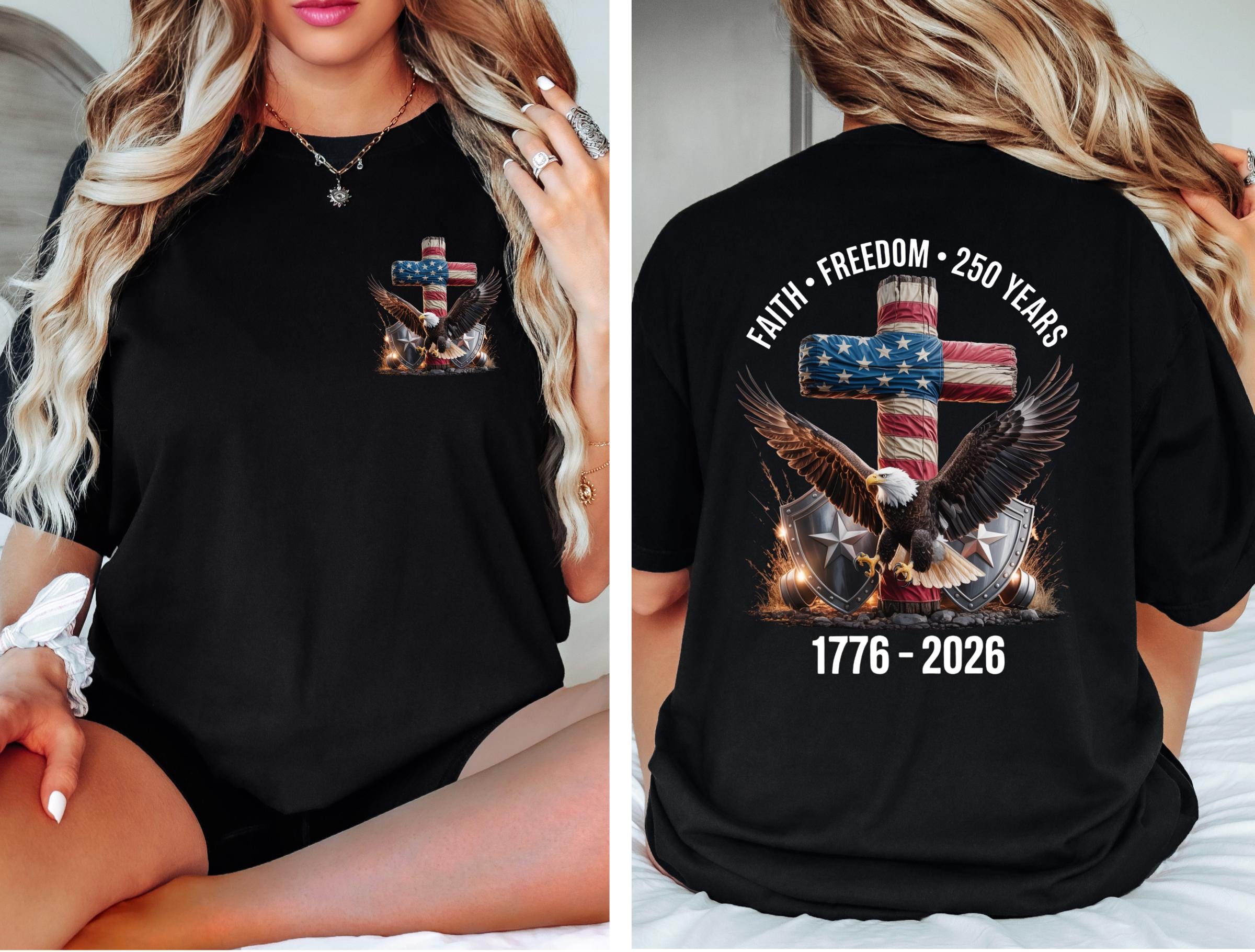 Freedom 250th Anniversary Shirt, Comfort Colors Christian Cross USA 250 Years Independence Tee, 1776–2026 America Patriotic 4th of July Gift