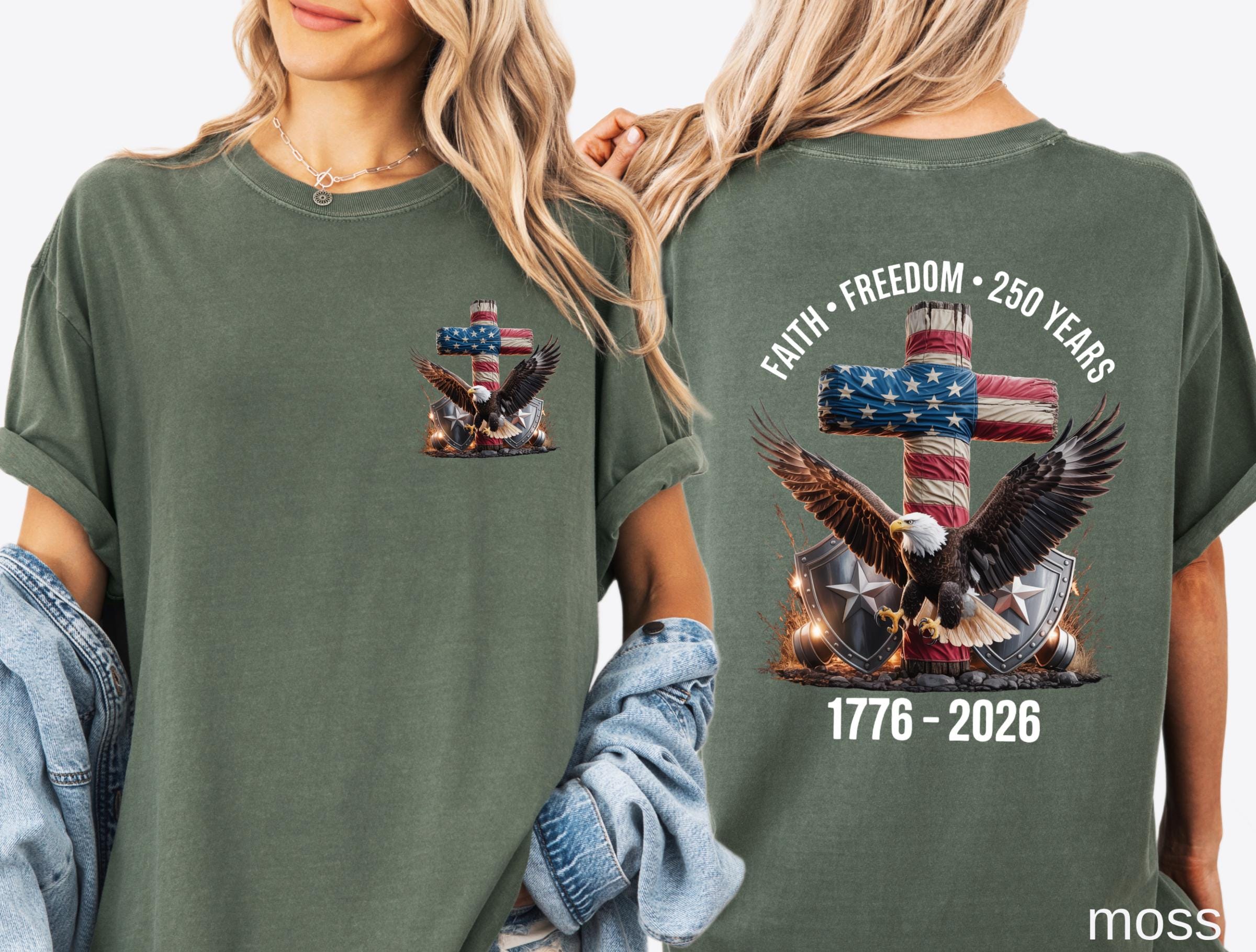 Freedom 250th Anniversary Shirt, Comfort Colors Christian Cross USA 250 Years Independence Tee, 1776–2026 America Patriotic 4th of July Gift