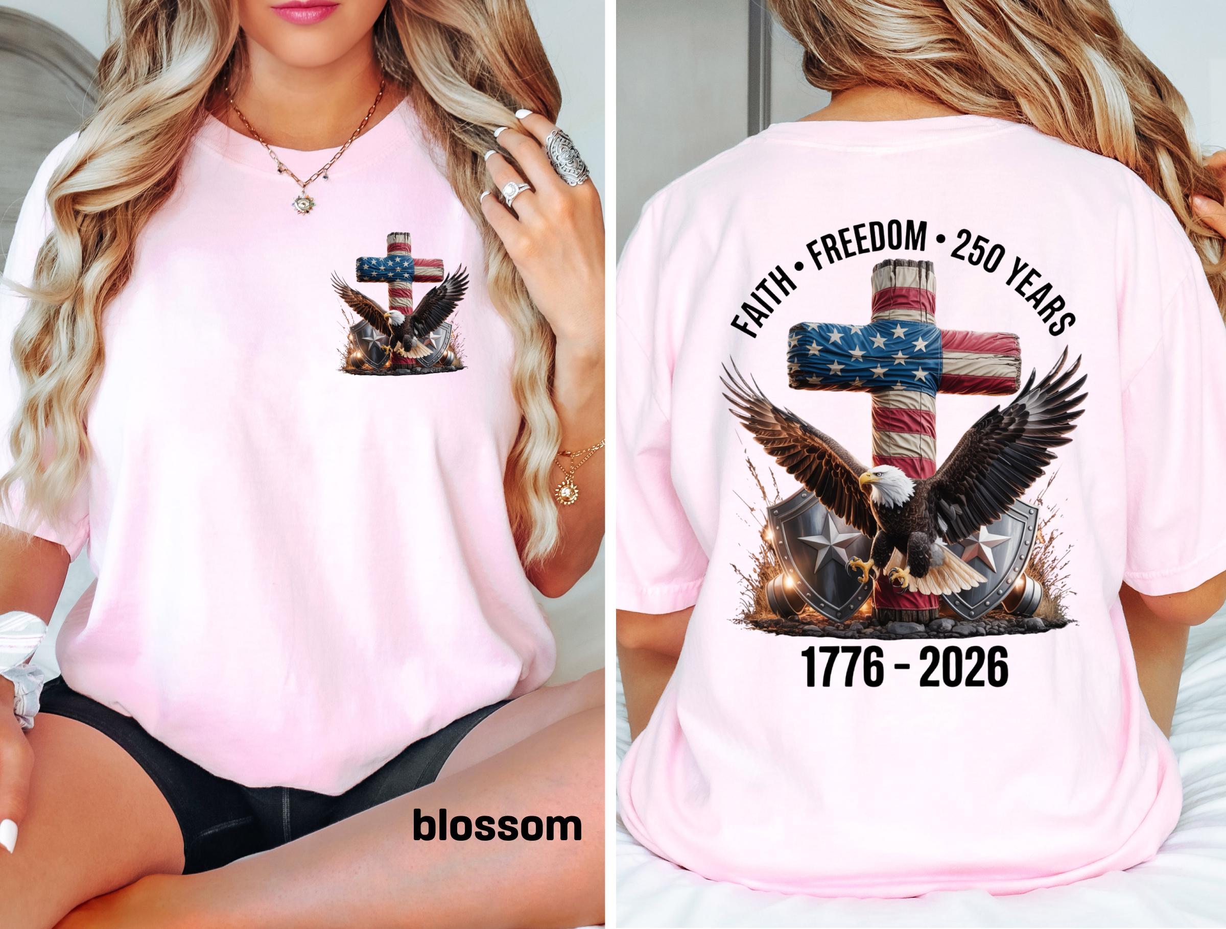 Freedom 250th Anniversary Shirt, Comfort Colors Christian Cross USA 250 Years Independence Tee, 1776–2026 America Patriotic 4th of July Gift
