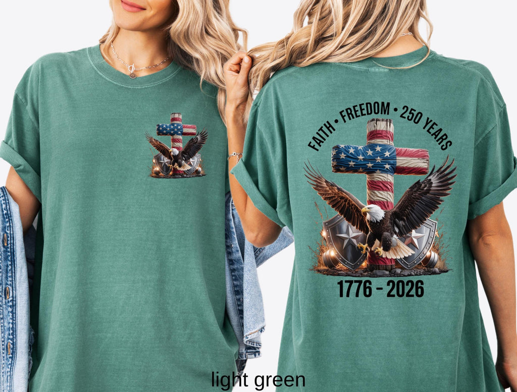 Freedom 250th Anniversary Shirt, Comfort Colors Christian Cross USA 250 Years Independence Tee, 1776–2026 America Patriotic 4th of July Gift