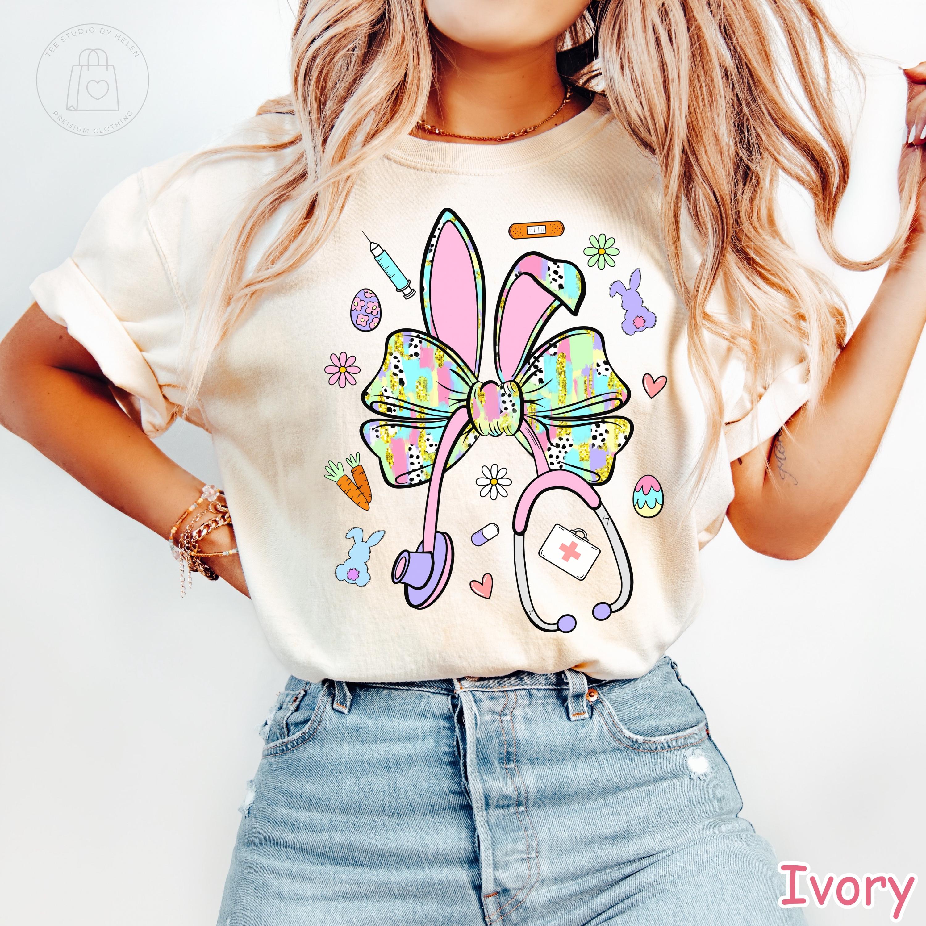 Comfort Colors® Easter Nurse Shirt, Nurse Easter Bow Tee, Coquette Stethoscope Easter Bunny Shirt, Spring Nurse Appreciation Gift