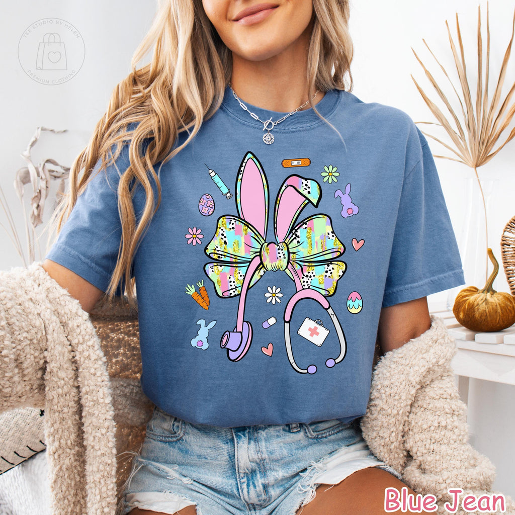 Comfort Colors® Easter Nurse Shirt, Nurse Easter Bow Tee, Coquette Stethoscope Easter Bunny Shirt, Spring Nurse Appreciation Gift