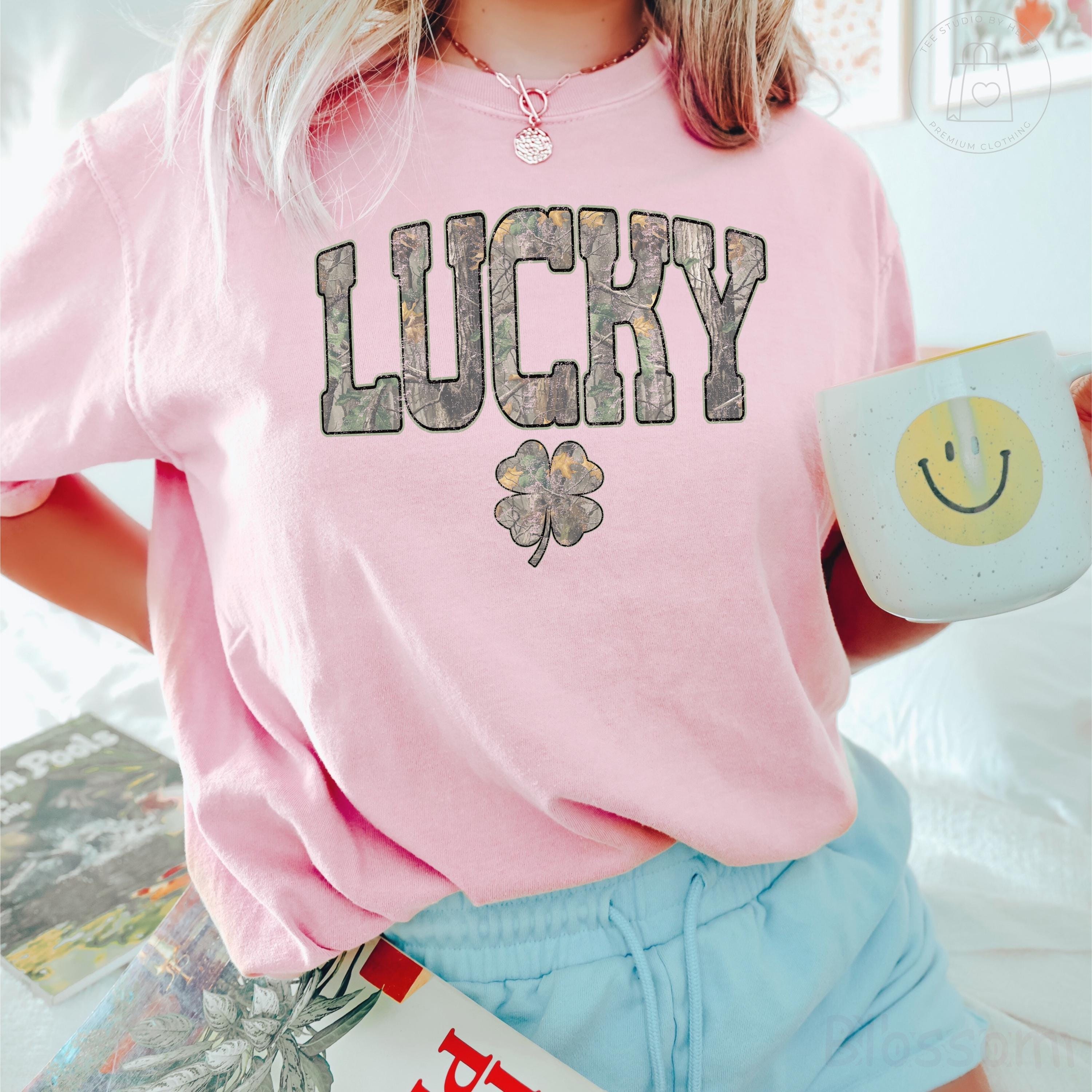 Comfort Colors® Lucky Shirt, Camo St. Patrick's Day Shirt, Retro Shamrock Shirt, Irish Clover Tee, Women's Lucky Top, Irish Gift for Her