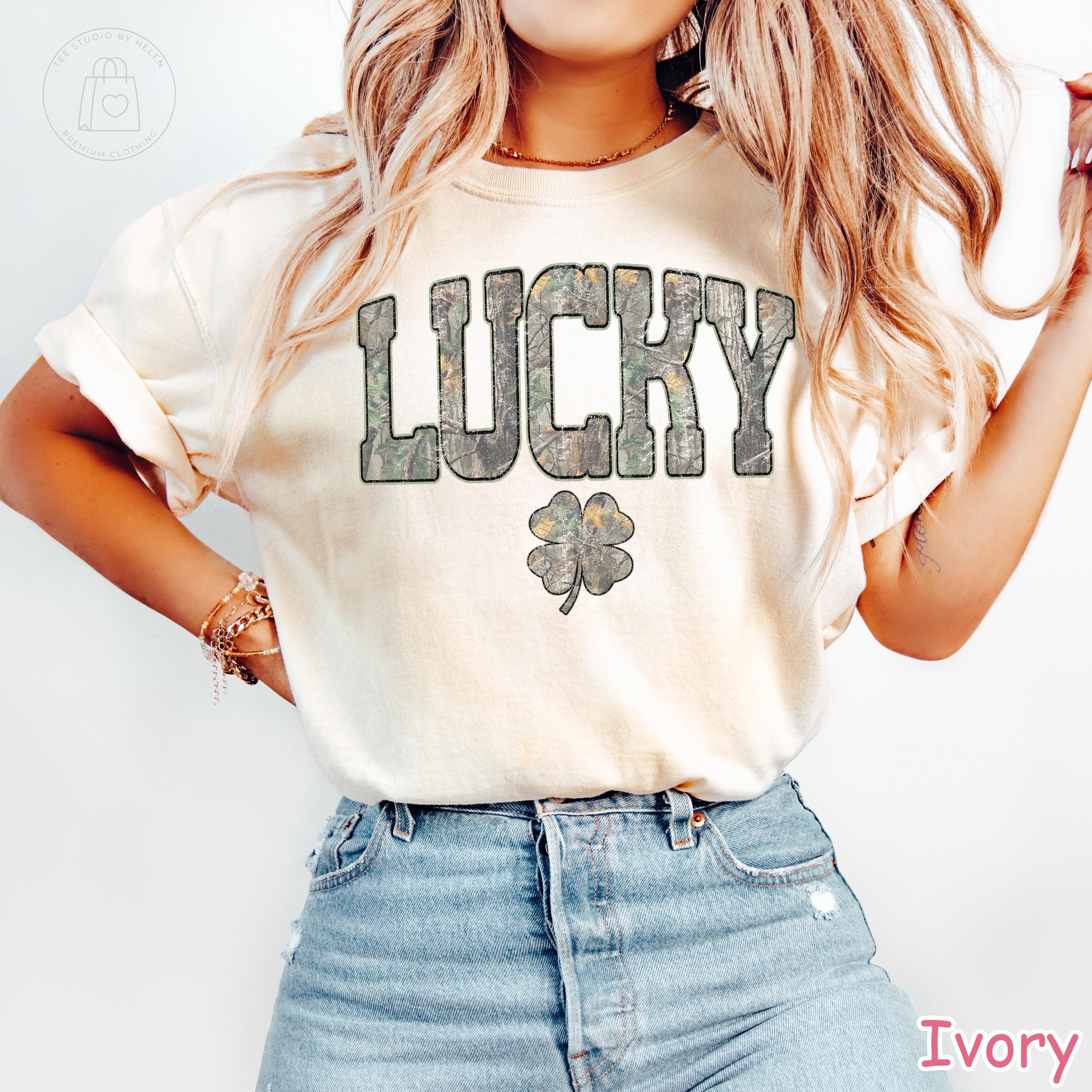 Comfort Colors® Lucky Shirt, Camo St. Patrick's Day Shirt, Retro Shamrock Shirt, Irish Clover Tee, Women's Lucky Top, Irish Gift for Her