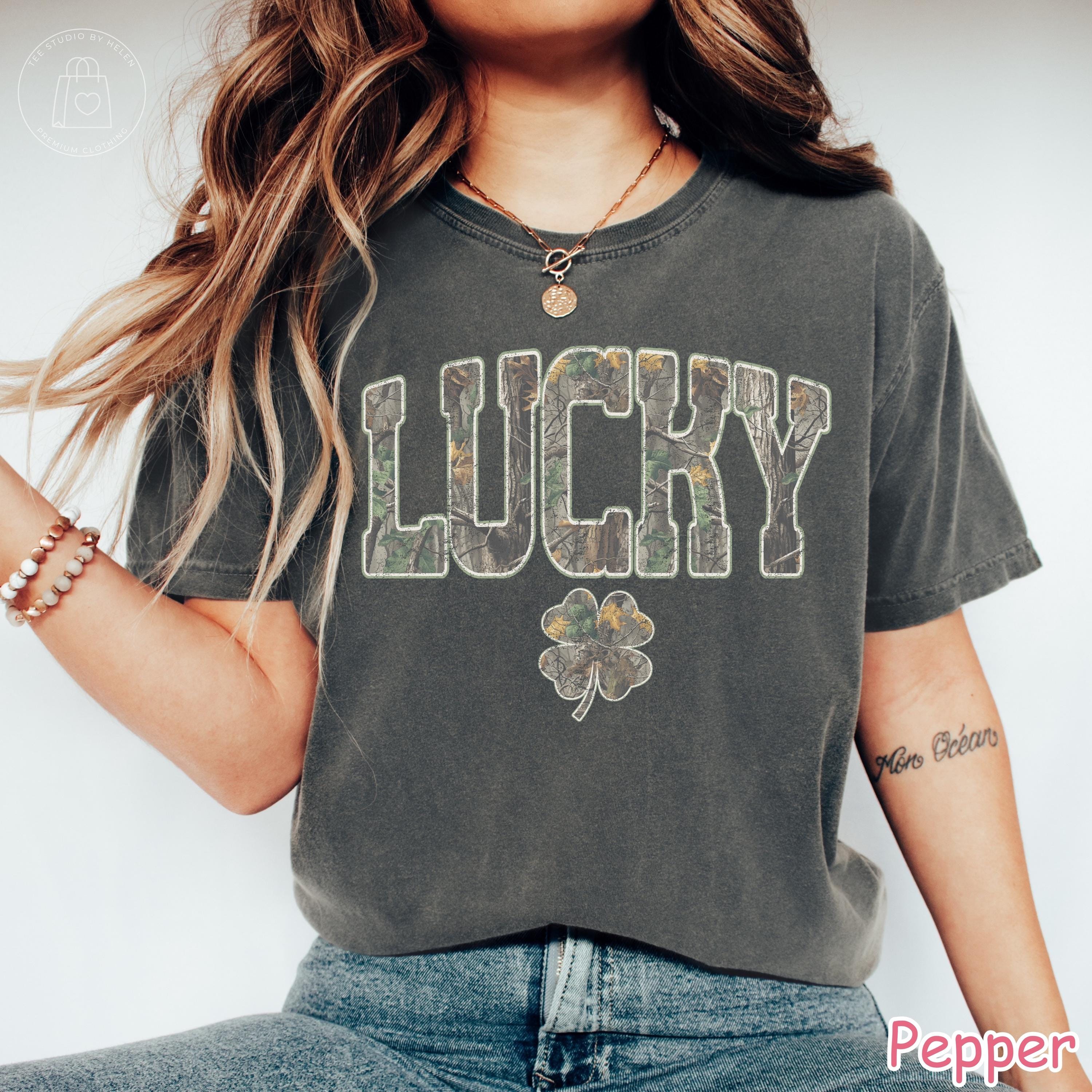 Comfort Colors® Lucky Shirt, Camo St. Patrick's Day Shirt, Retro Shamrock Shirt, Irish Clover Tee, Women's Lucky Top, Irish Gift for Her