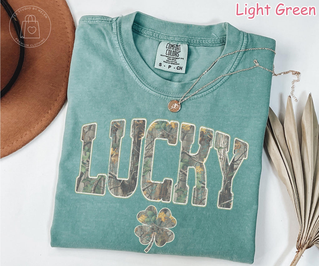 Comfort Colors® Lucky Shirt, Camo St. Patrick's Day Shirt, Retro Shamrock Shirt, Irish Clover Tee, Women's Lucky Top, Irish Gift for Her