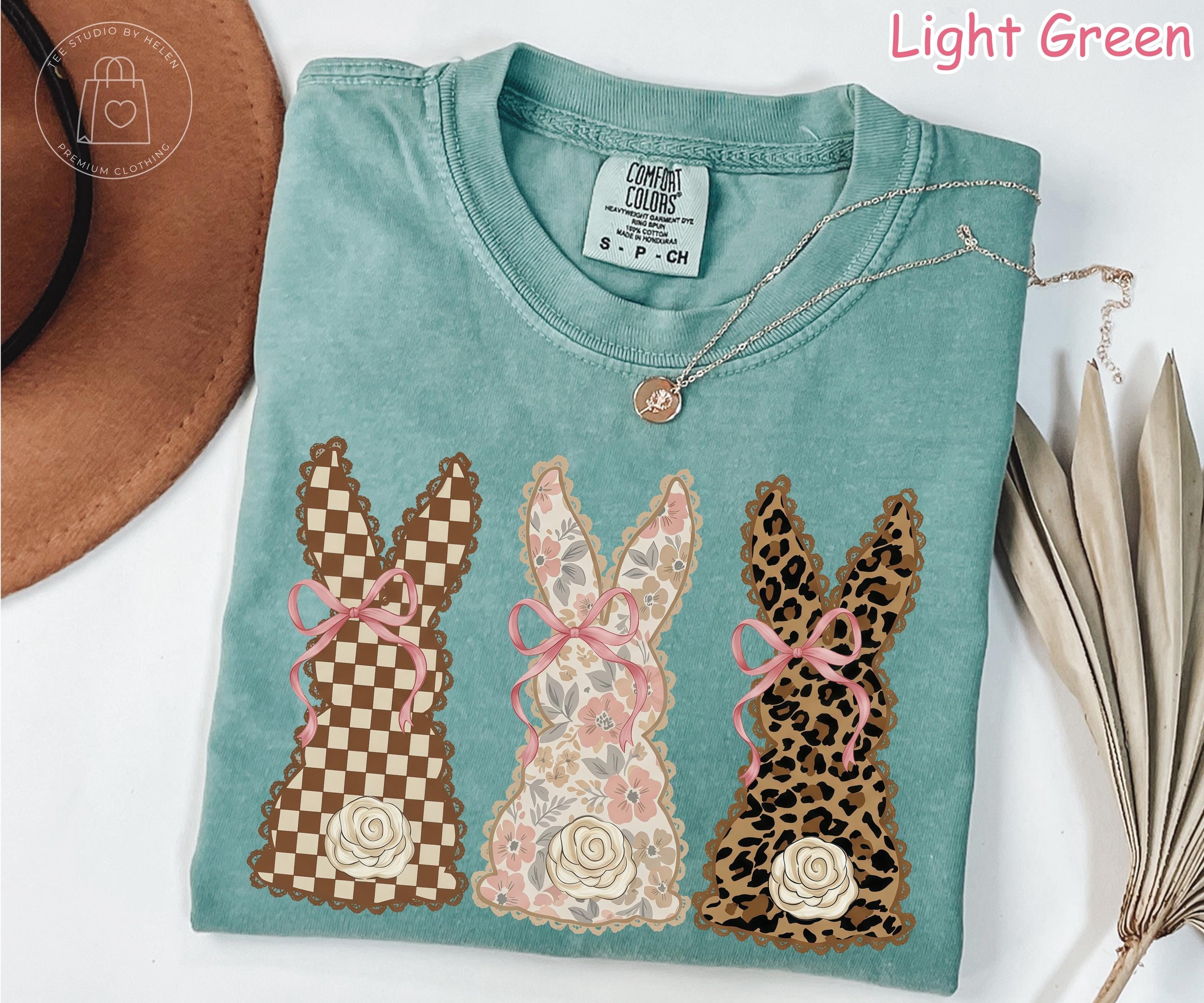 Comfort Colors® Coquette Easter Bunny Shirt, Checkered Leopard Bunny Shirt, Pink Bow Spring Floral Tee, Trendy Easter Day Gift for Women