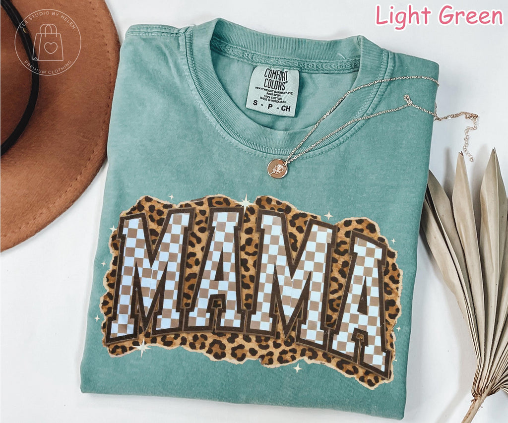 Comfort Colors® Leopard Mama Shirt, Checkered Mama Shirt, Mothers Day Gift, Retro Mom Tee, Trendy Mom Shirt, Cute Mom Gift, Shirt for Women