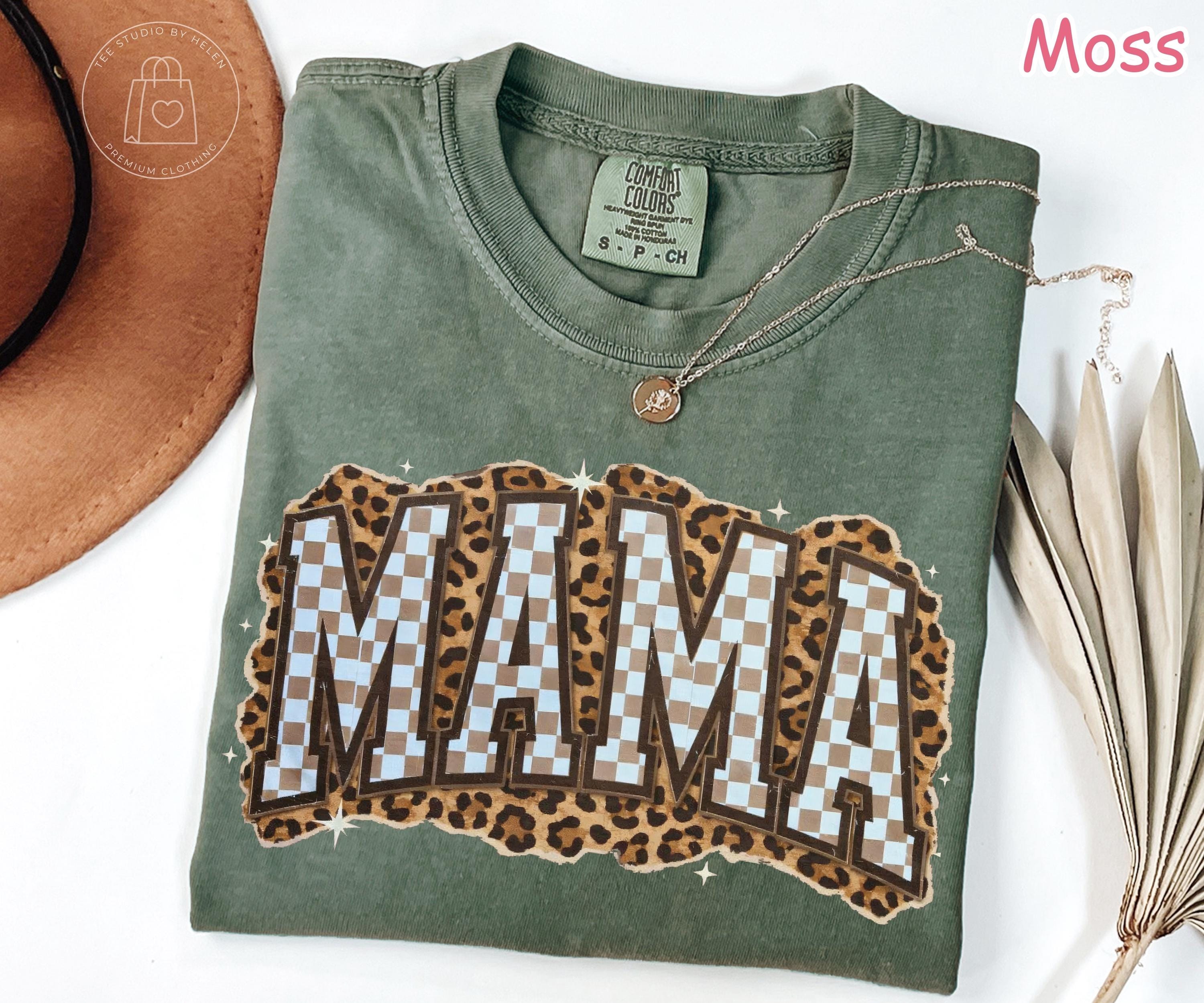 Comfort Colors® Leopard Mama Shirt, Checkered Mama Shirt, Mothers Day Gift, Retro Mom Tee, Trendy Mom Shirt, Cute Mom Gift, Shirt for Women