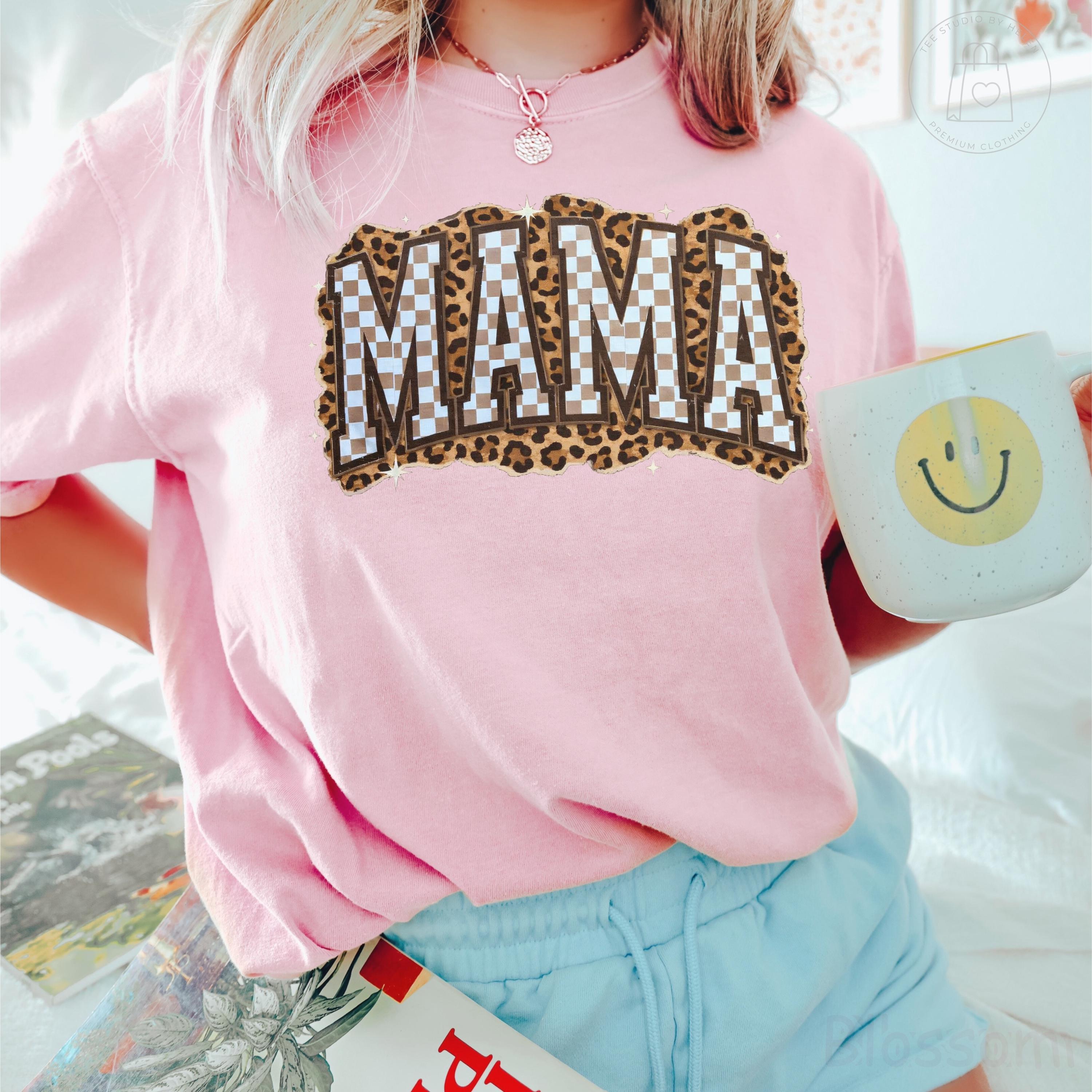 Comfort Colors® Leopard Mama Shirt, Checkered Mama Shirt, Mothers Day Gift, Retro Mom Tee, Trendy Mom Shirt, Cute Mom Gift, Shirt for Women
