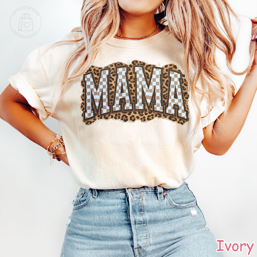 Comfort Colors® Leopard Mama Shirt, Checkered Mama Shirt, Mothers Day Gift, Retro Mom Tee, Trendy Mom Shirt, Cute Mom Gift, Shirt for Women